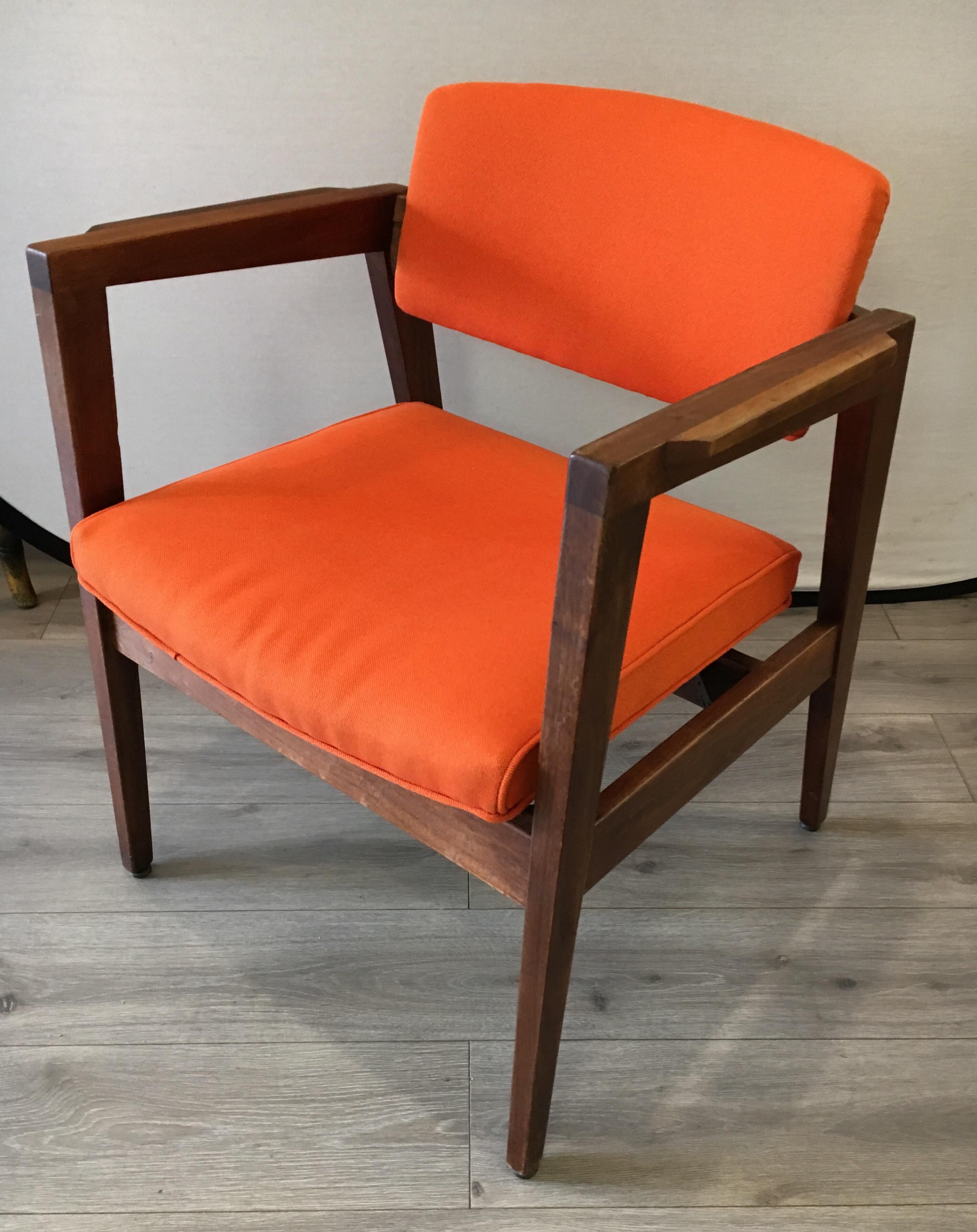 Fabric Mid-Century Modern Danish Style Orange Upholstered Lounge Chair