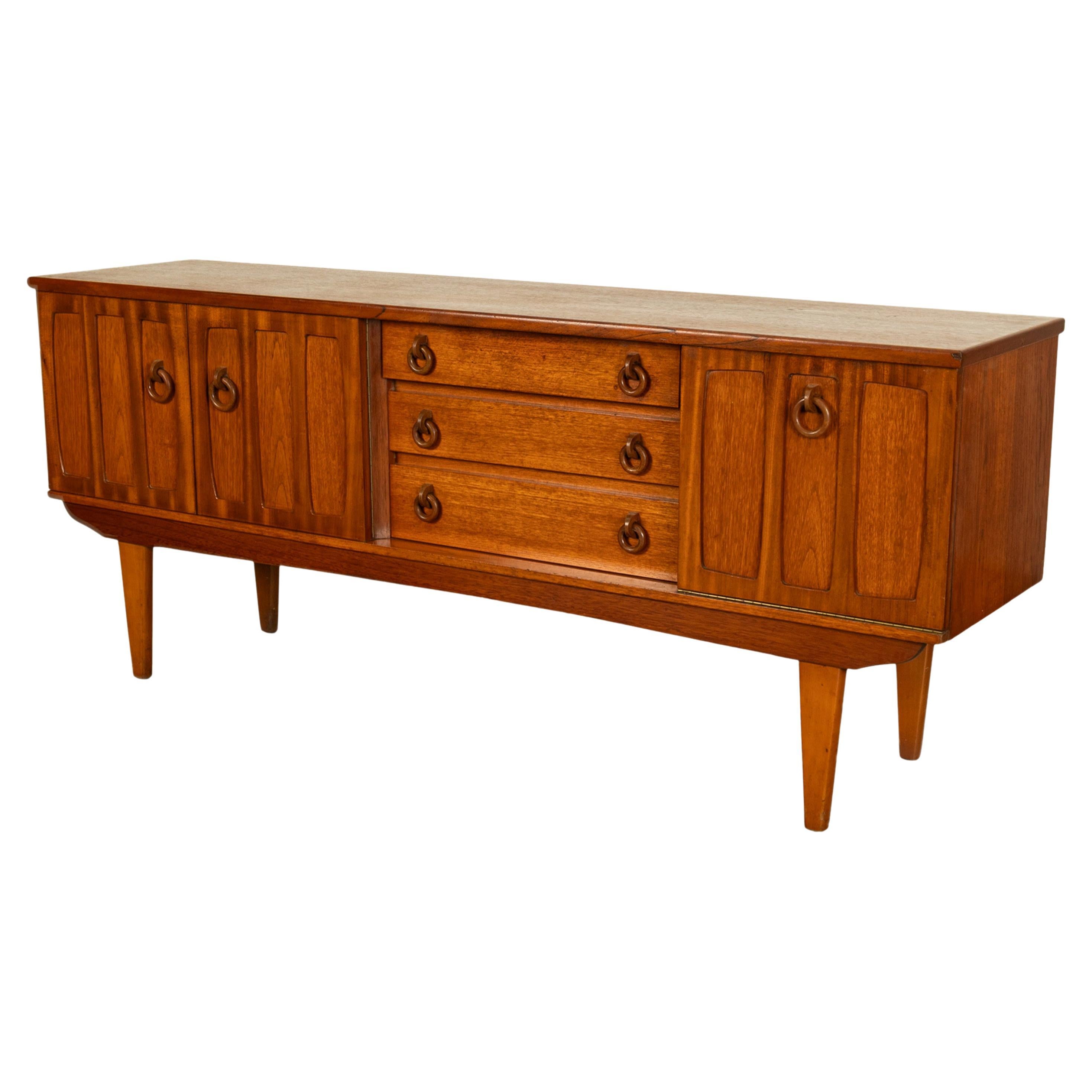 Mid Century Modern Danish Style Teak Credenza Sideboard Buffet Bar Cabinet 1960s