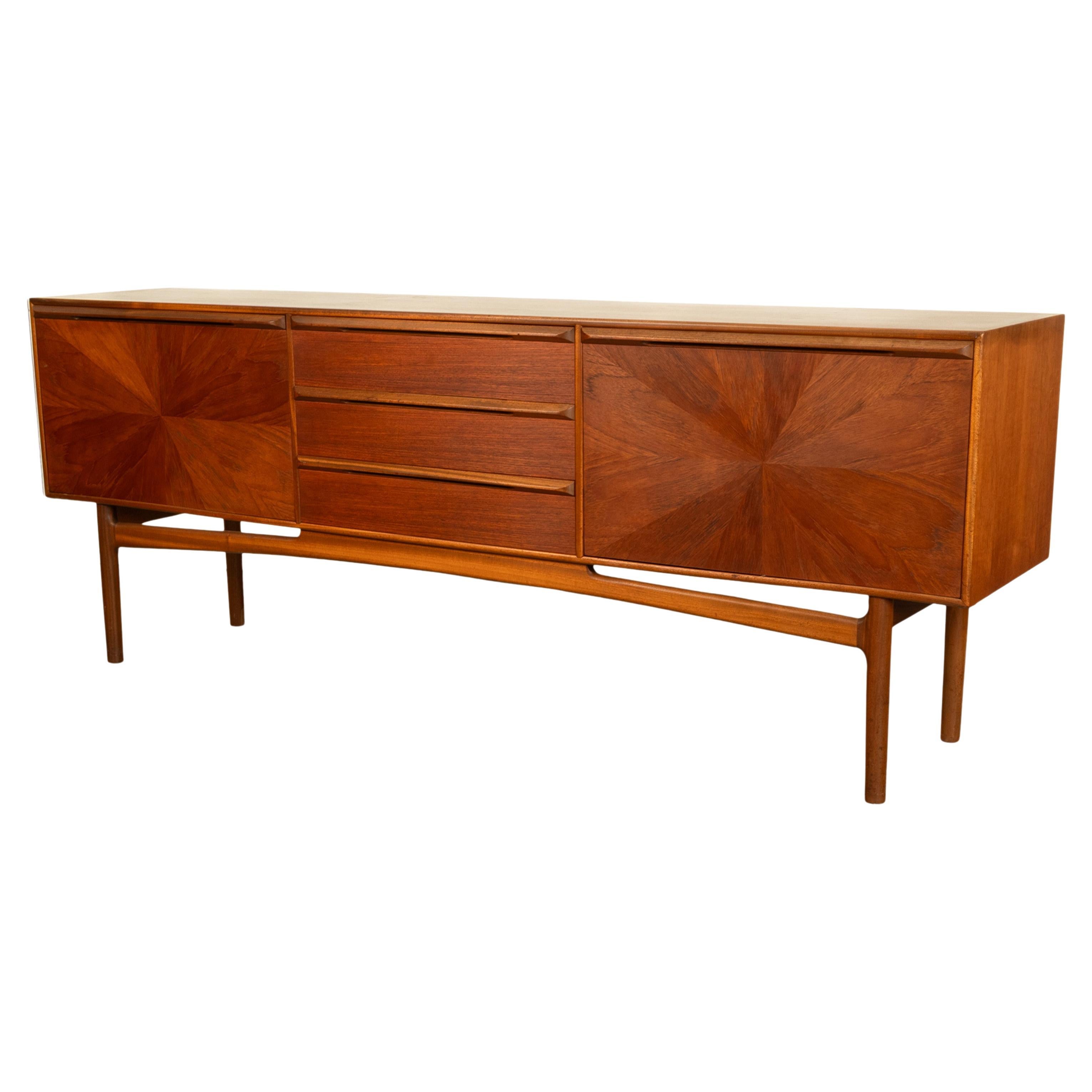 Mid Century Modern Danish Style Teak Long Credenza McIntosh Starburst Doors 1960