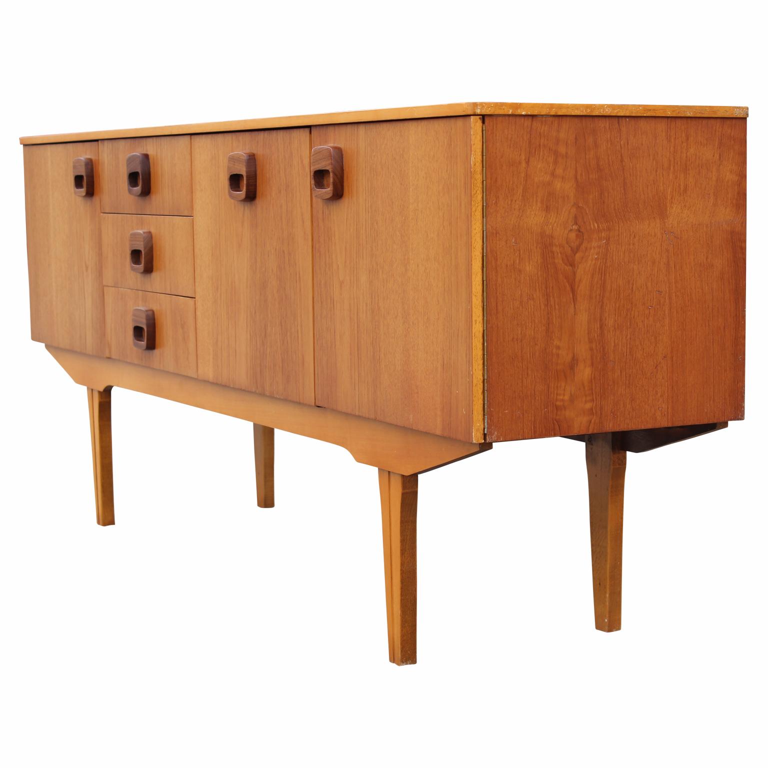 Mid-20th Century Mid-Century Modern Danish Style Teak Sideboard or Credenza with Wooden Handles