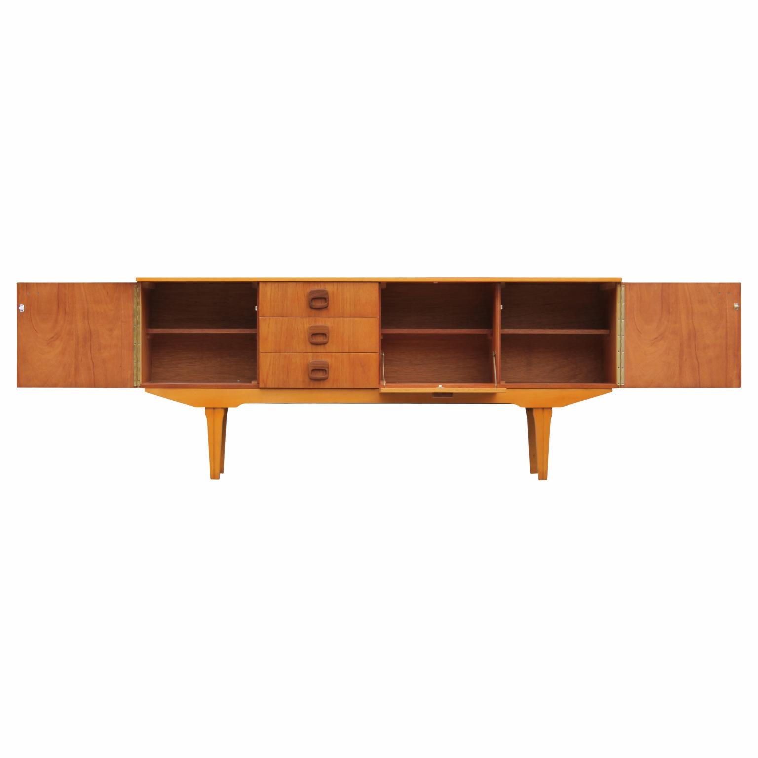 Mid-Century Modern Danish Style Teak Sideboard or Credenza with Wooden Handles 1