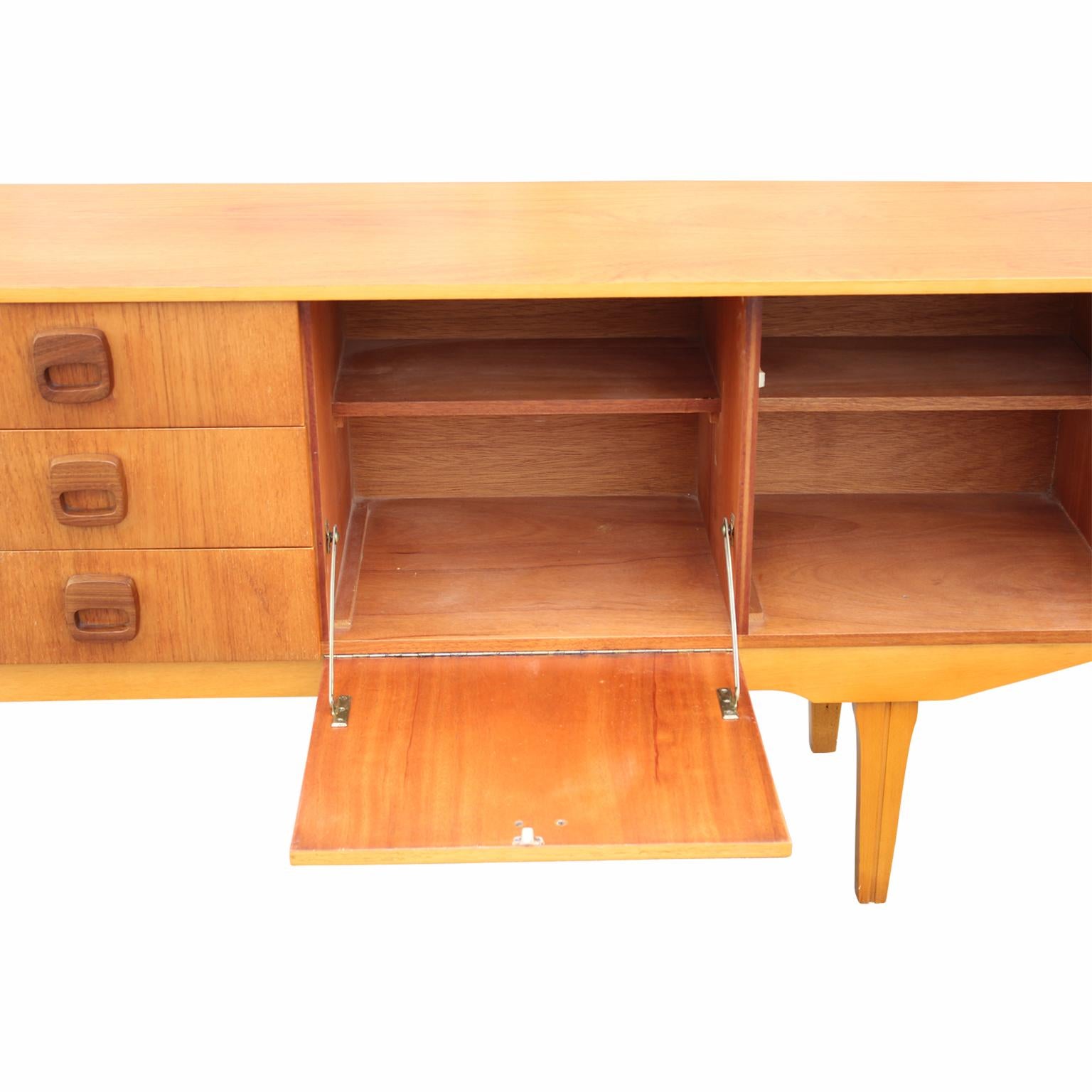 Mid-Century Modern Danish Style Teak Sideboard or Credenza with Wooden Handles 3