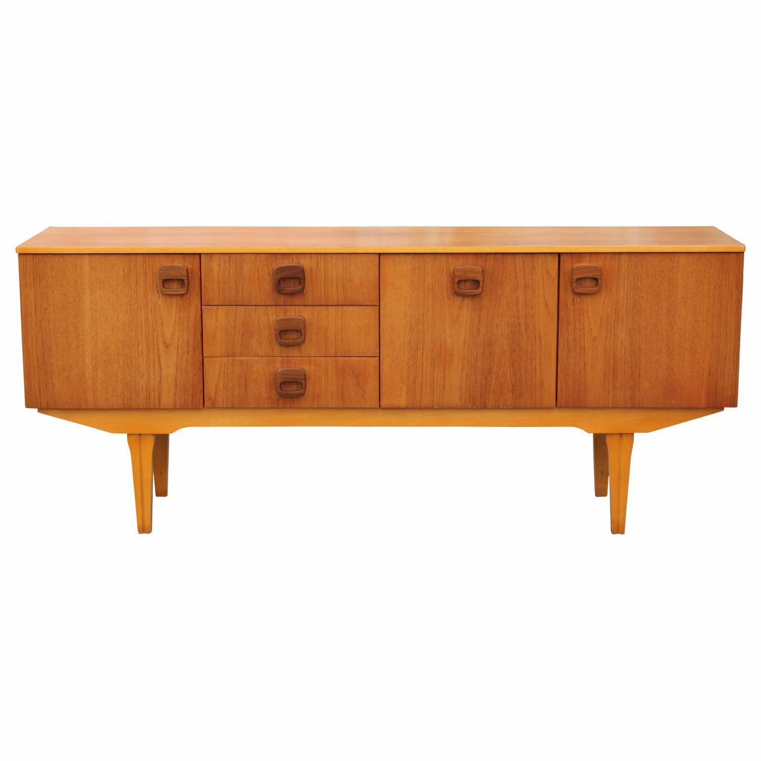 Mid-Century Modern Danish Style Teak Sideboard or Credenza with Wooden Handles