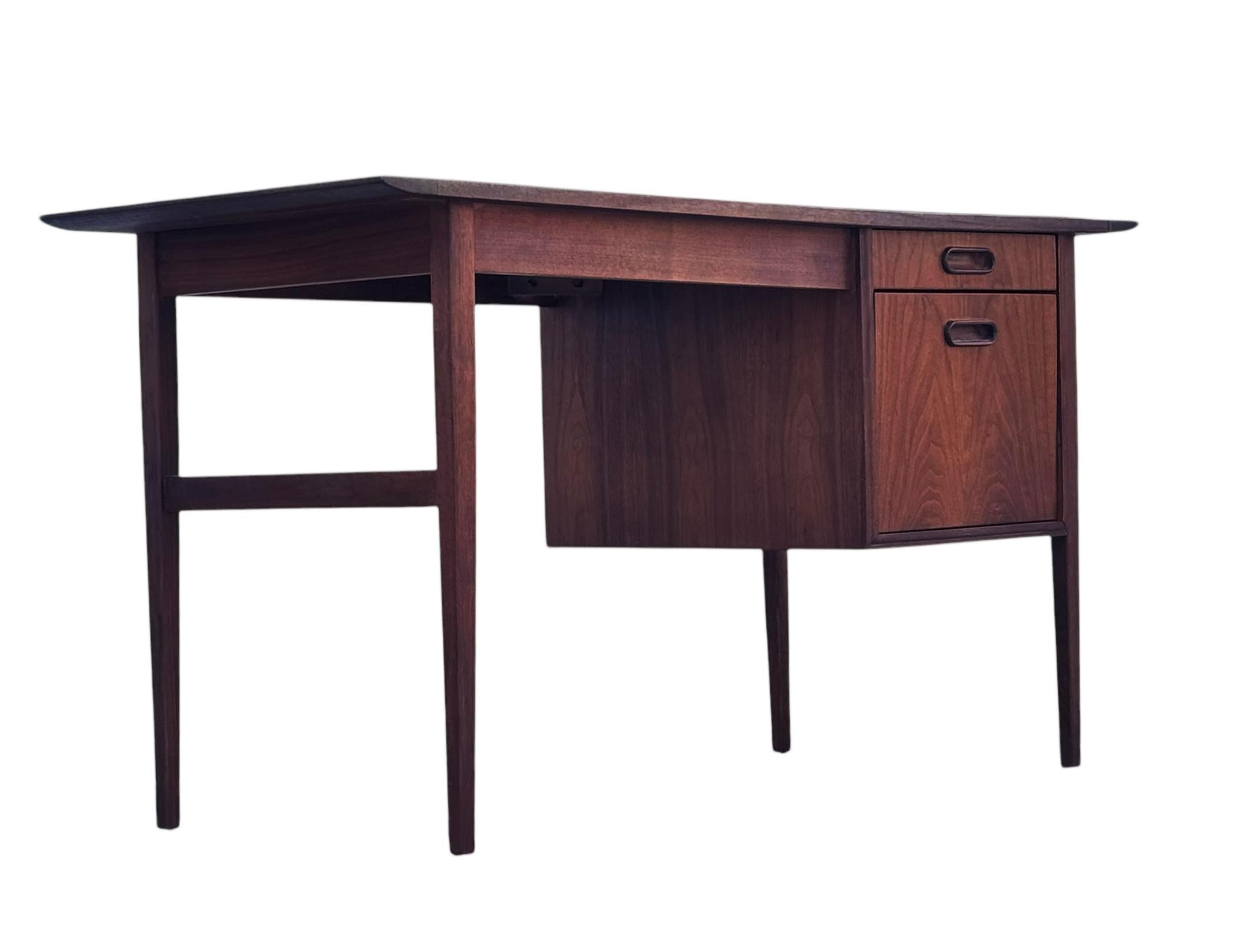 American Mid-Century Modern Danish Style Walnut Desk with Faux Slate Top