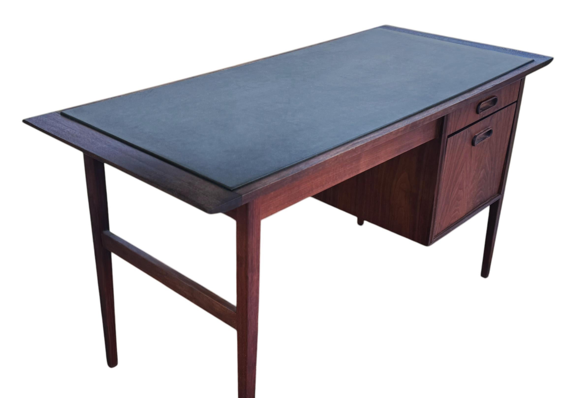 Mid-Century Modern Danish Style Walnut Desk with Faux Slate Top In Good Condition In Philadelphia, PA