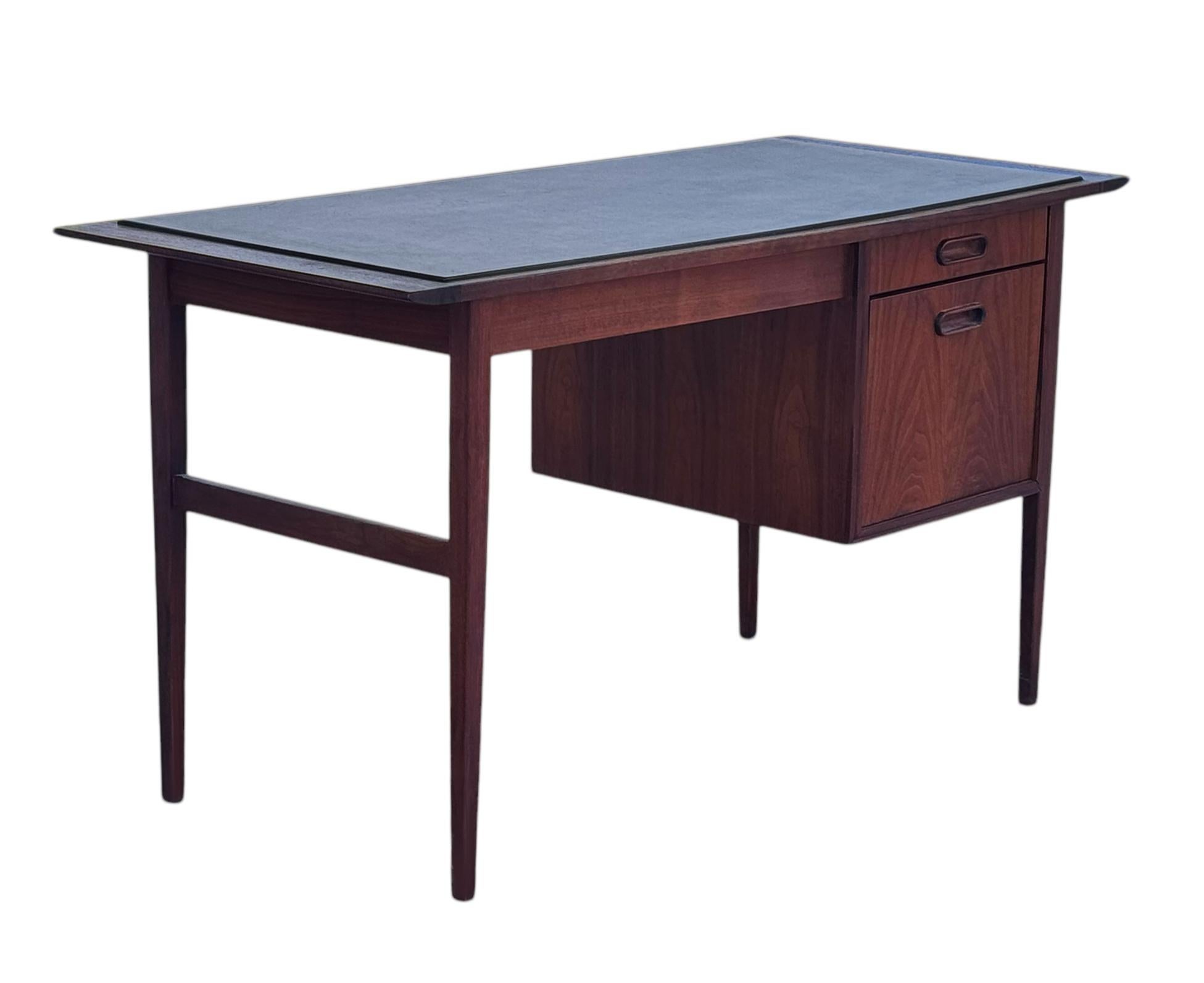 Laminate Mid-Century Modern Danish Style Walnut Desk with Faux Slate Top