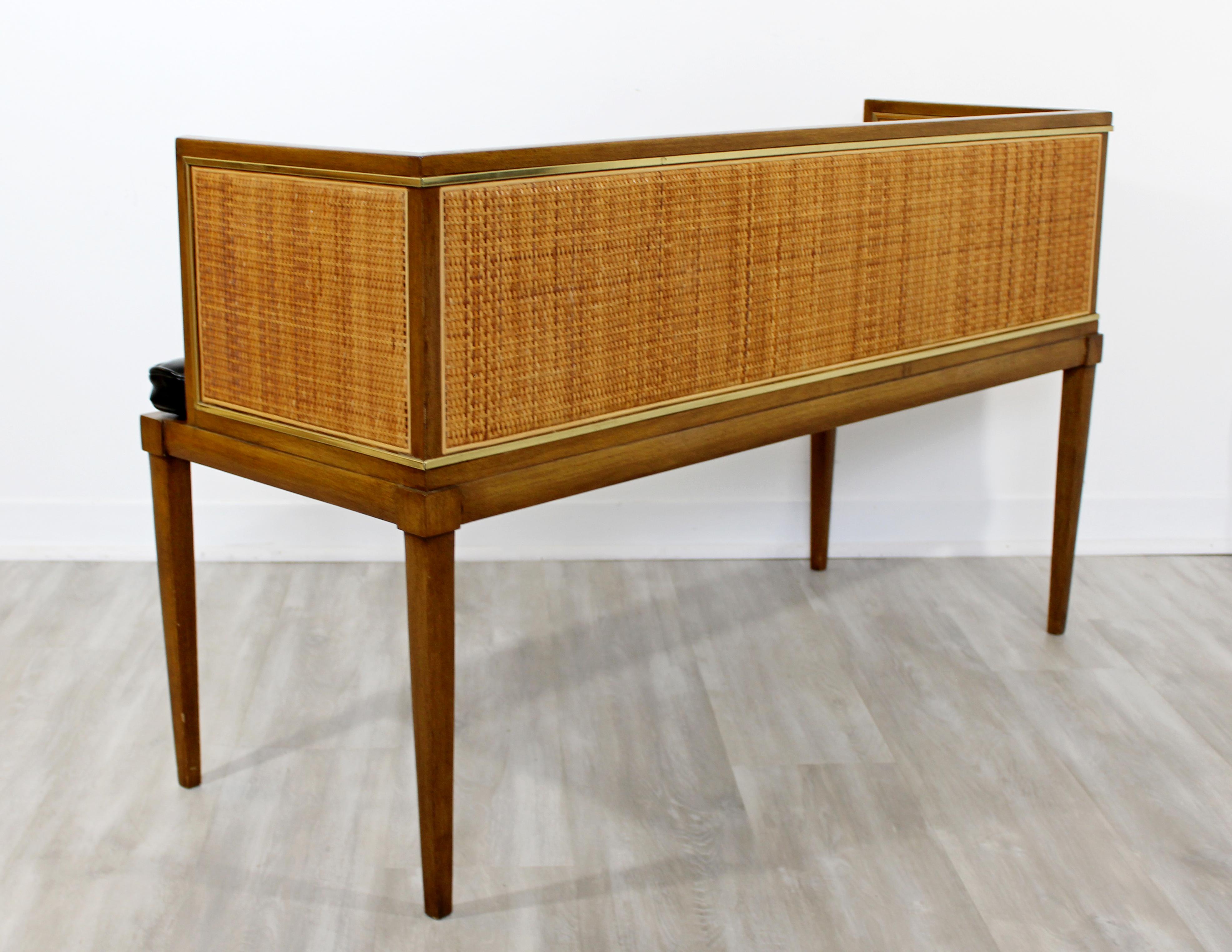 Mid-20th Century Mid-Century Modern Danish Style Wood Cane Brass Leather Bench Settee, 1960s