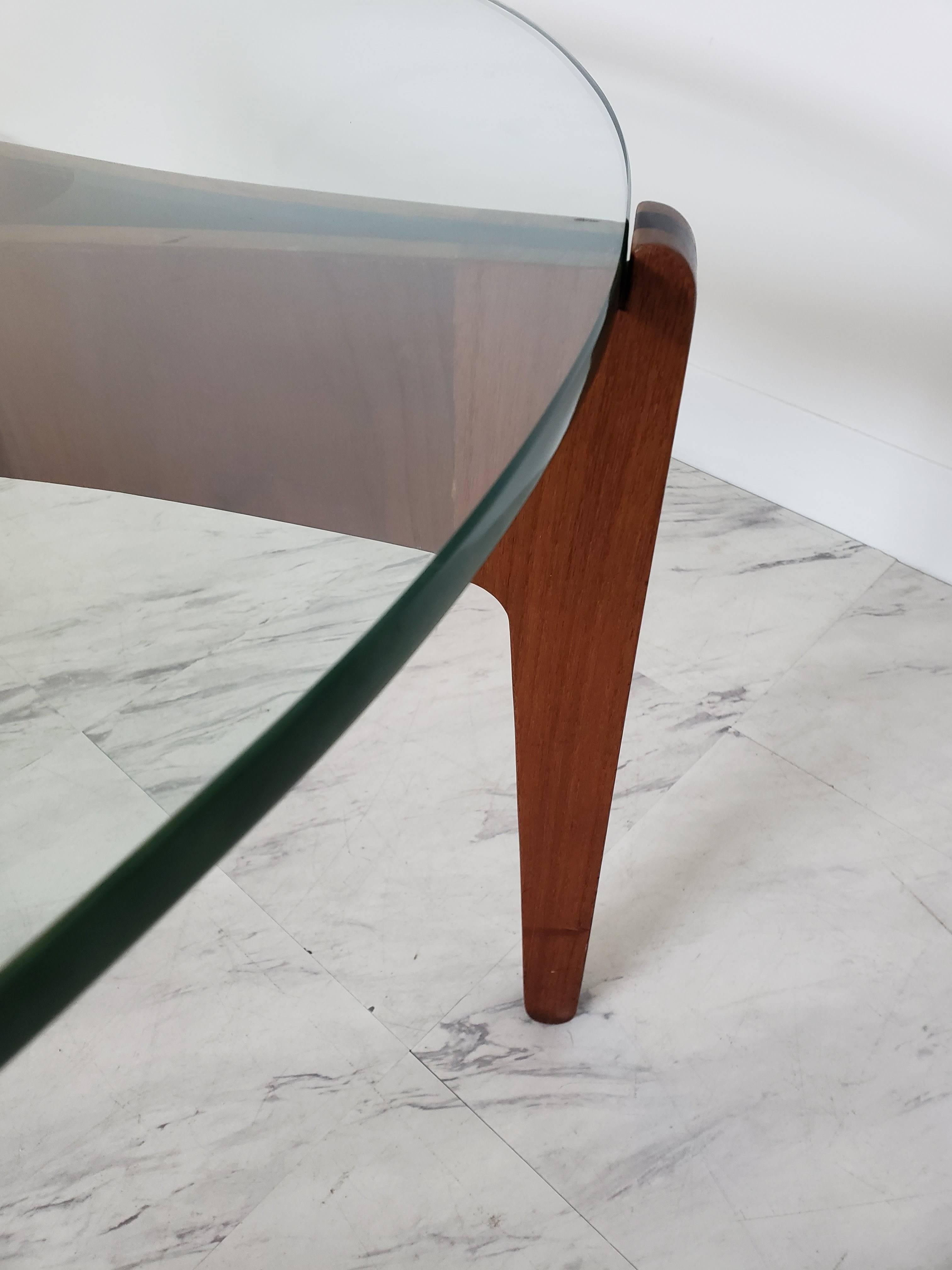 Mid-Century Modern Danish Sven Ellekaer Selig Glass and Teak Wood Table 1