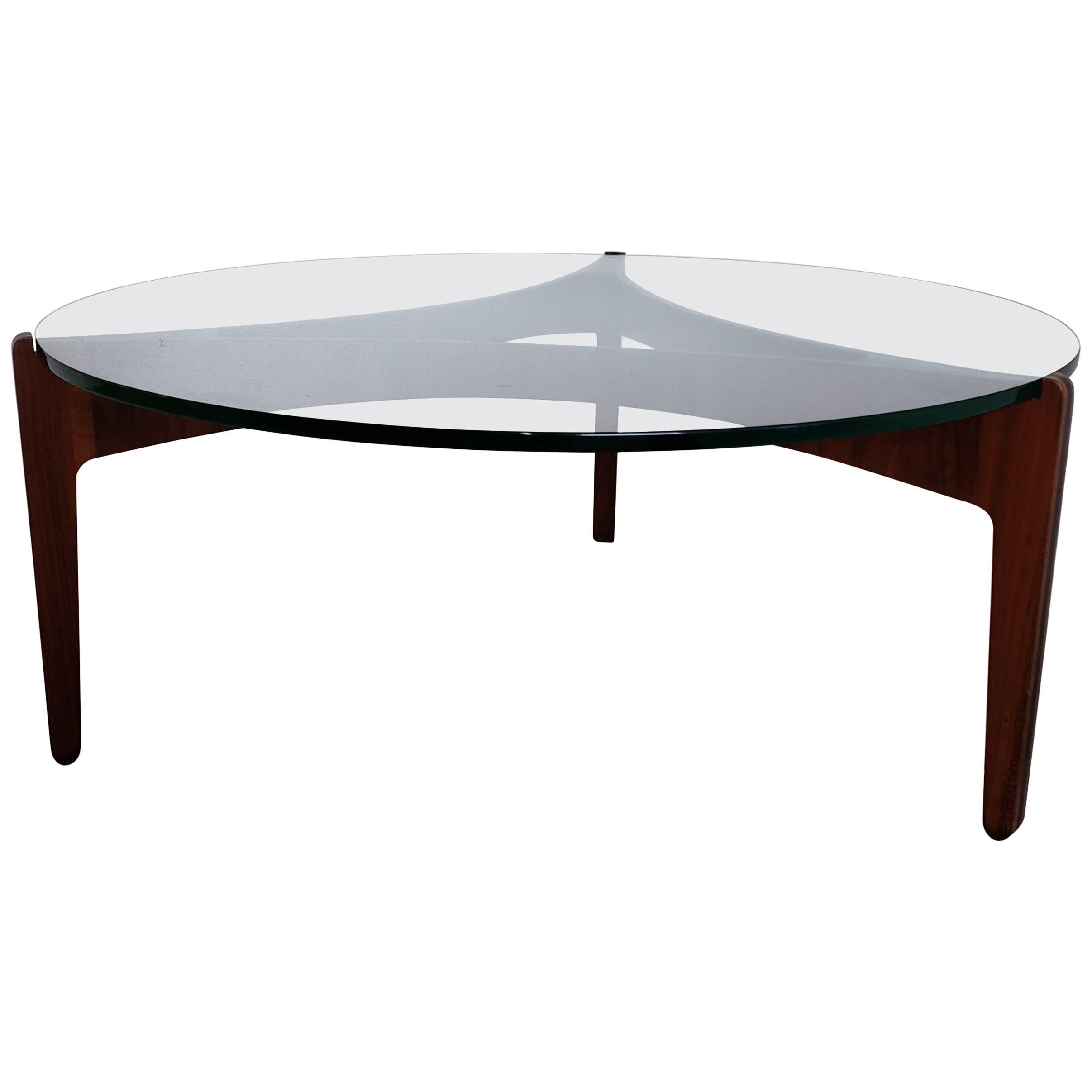 Mid-Century Modern Danish Sven Ellekaer Selig Glass and Teak Wood Table