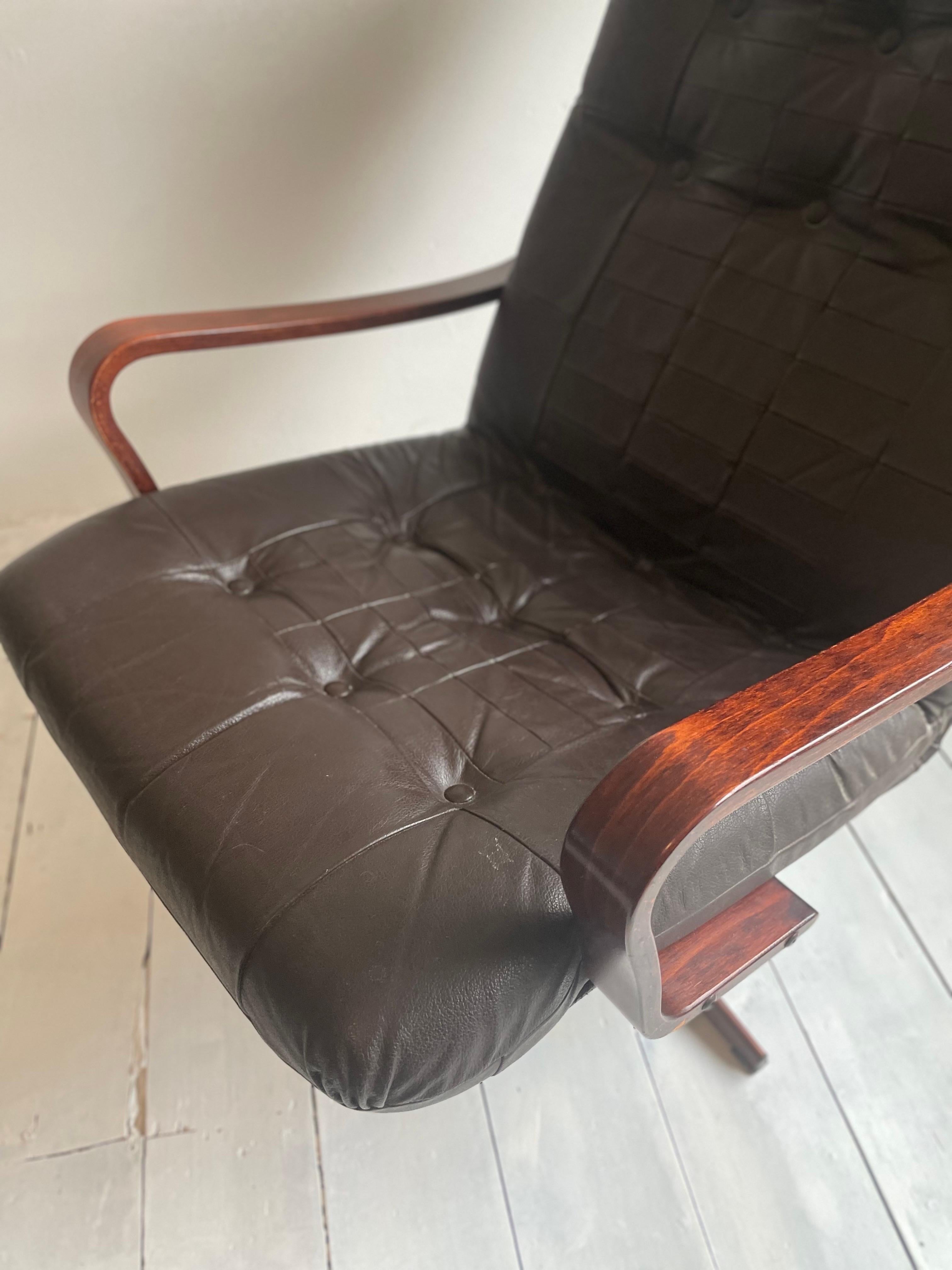 Faux Leather Mid-Century Modern Danish Swivel Chair  For Sale