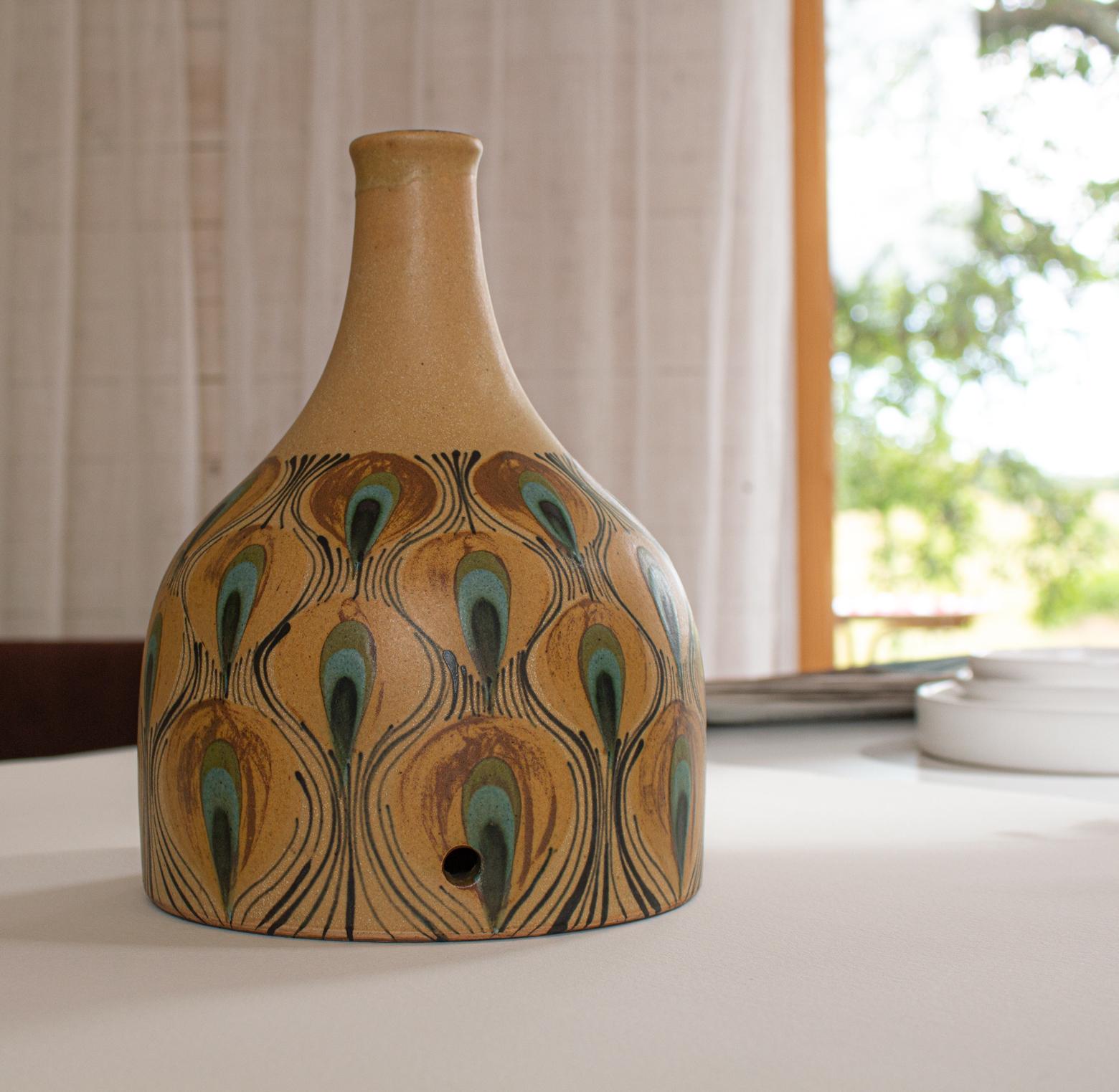 Mid-Century Modern Danish Table Lamp with Peacock Pattern by Margrethe Dybdahl For Sale 2