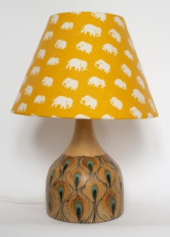 Mid-Century Modern Danish Table Lamp with Peacock Pattern by Margrethe Dybdahl