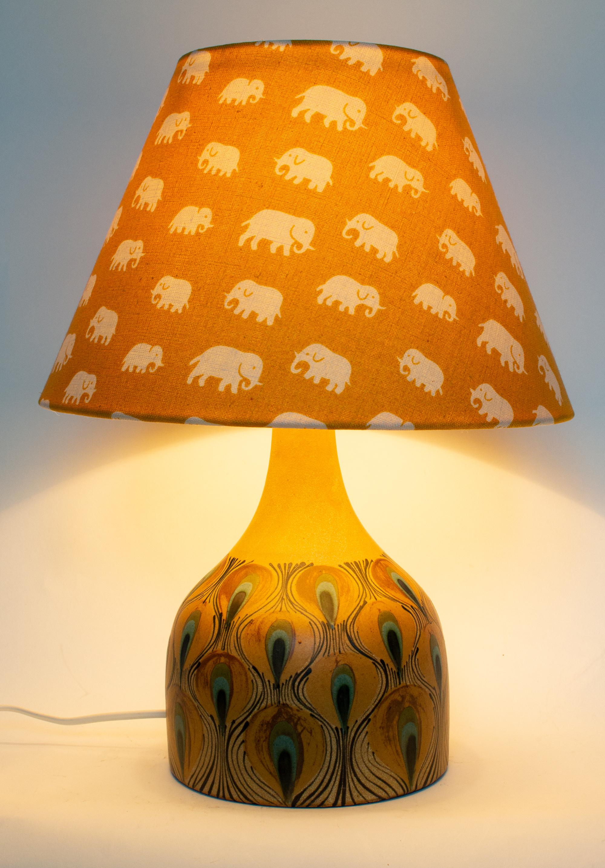 Mid-20th Century Mid-Century Modern Danish Table Lamp with Peacock Pattern by Margrethe Dybdahl For Sale