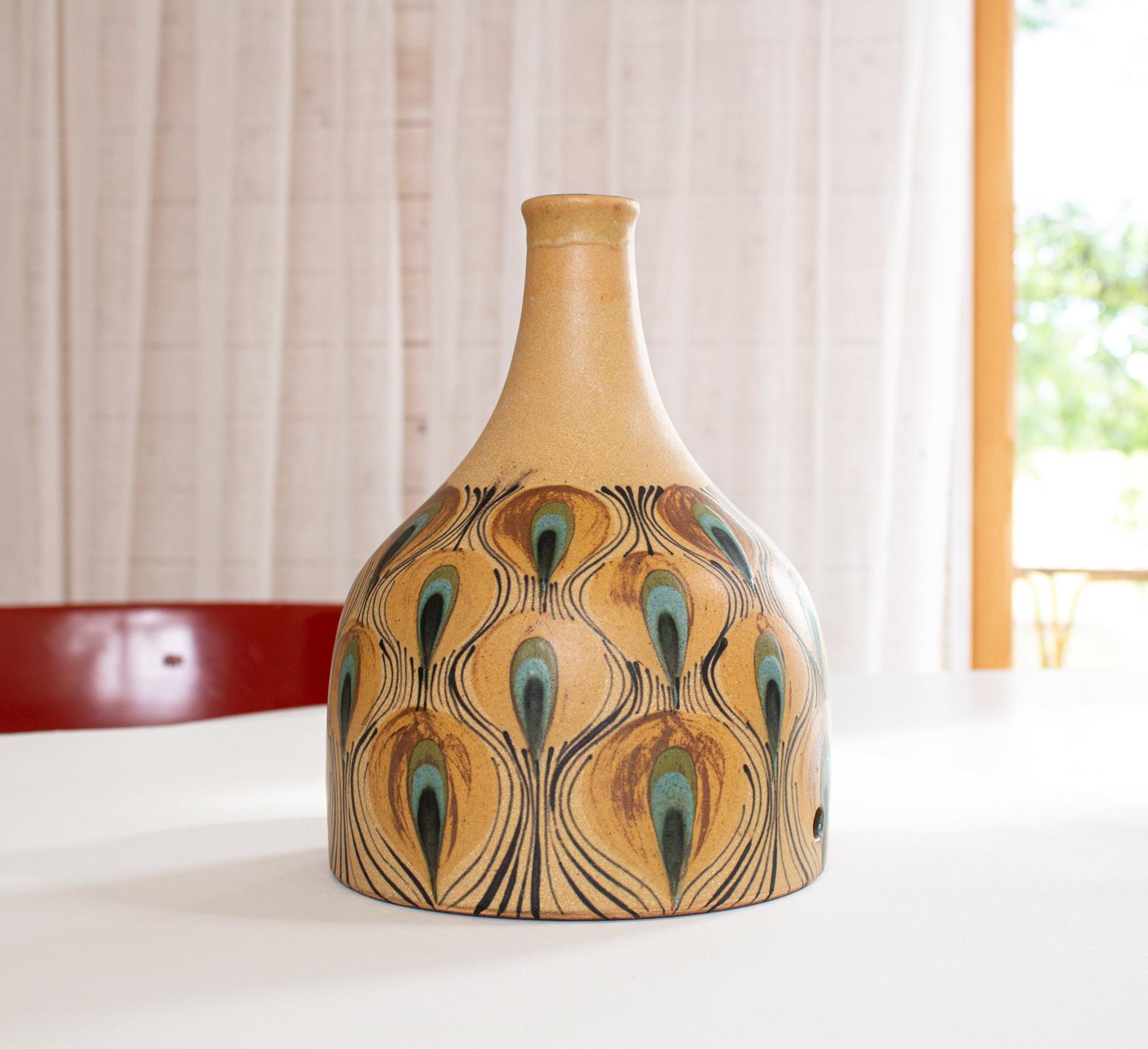 Ceramic Mid-Century Modern Danish Table Lamp with Peacock Pattern by Margrethe Dybdahl For Sale