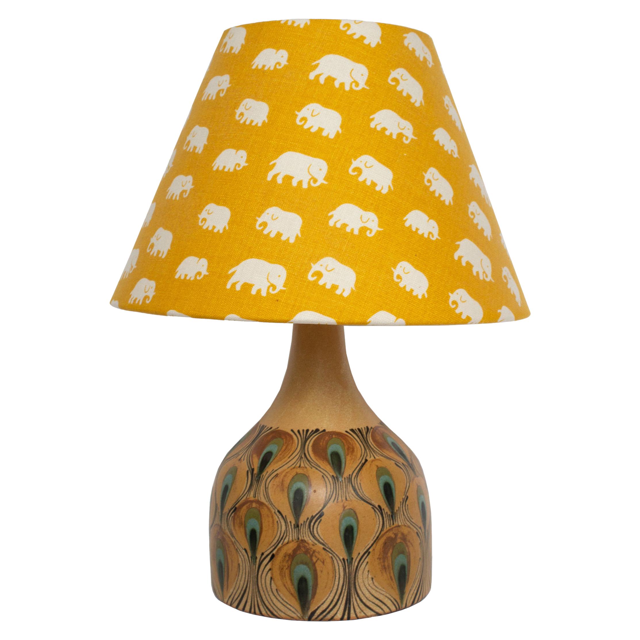 Mid-Century Modern Danish Table Lamp with Peacock Pattern by Margrethe Dybdahl