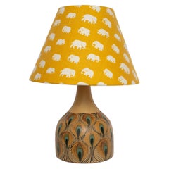 Mid-Century Modern Danish Table Lamp with Peacock Pattern by Margrethe Dybdahl