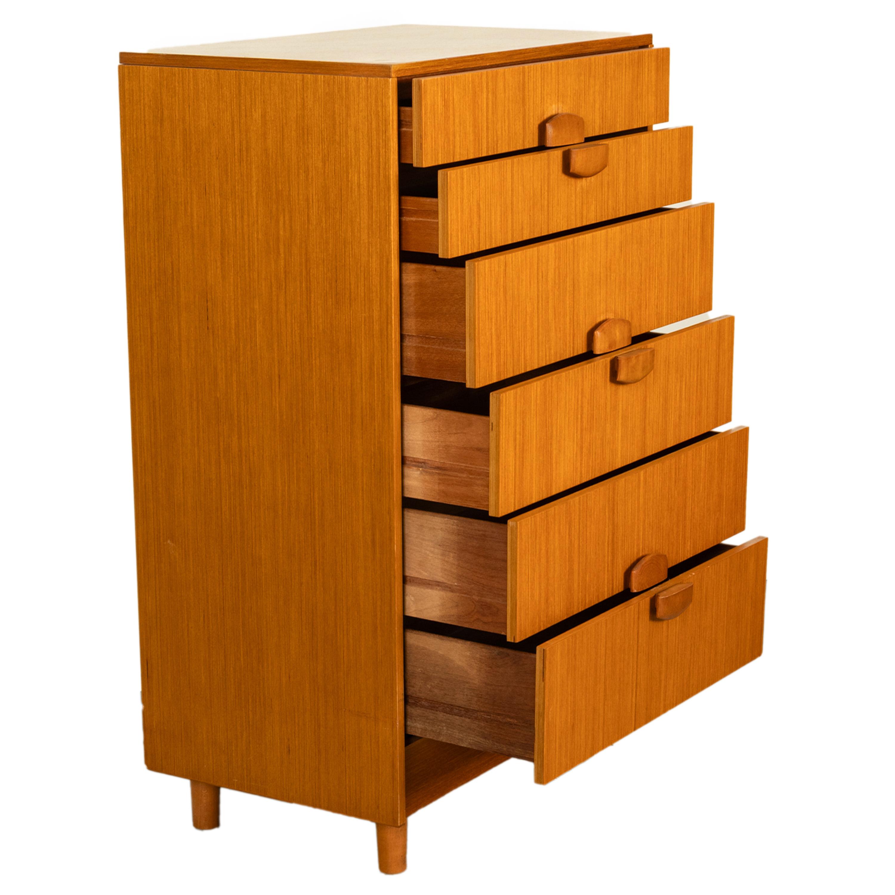 Mid-20th Century Mid Century Modern Danish Tall Boy Teak Chest of Drawers Six Drawer Dresser 1960 For Sale