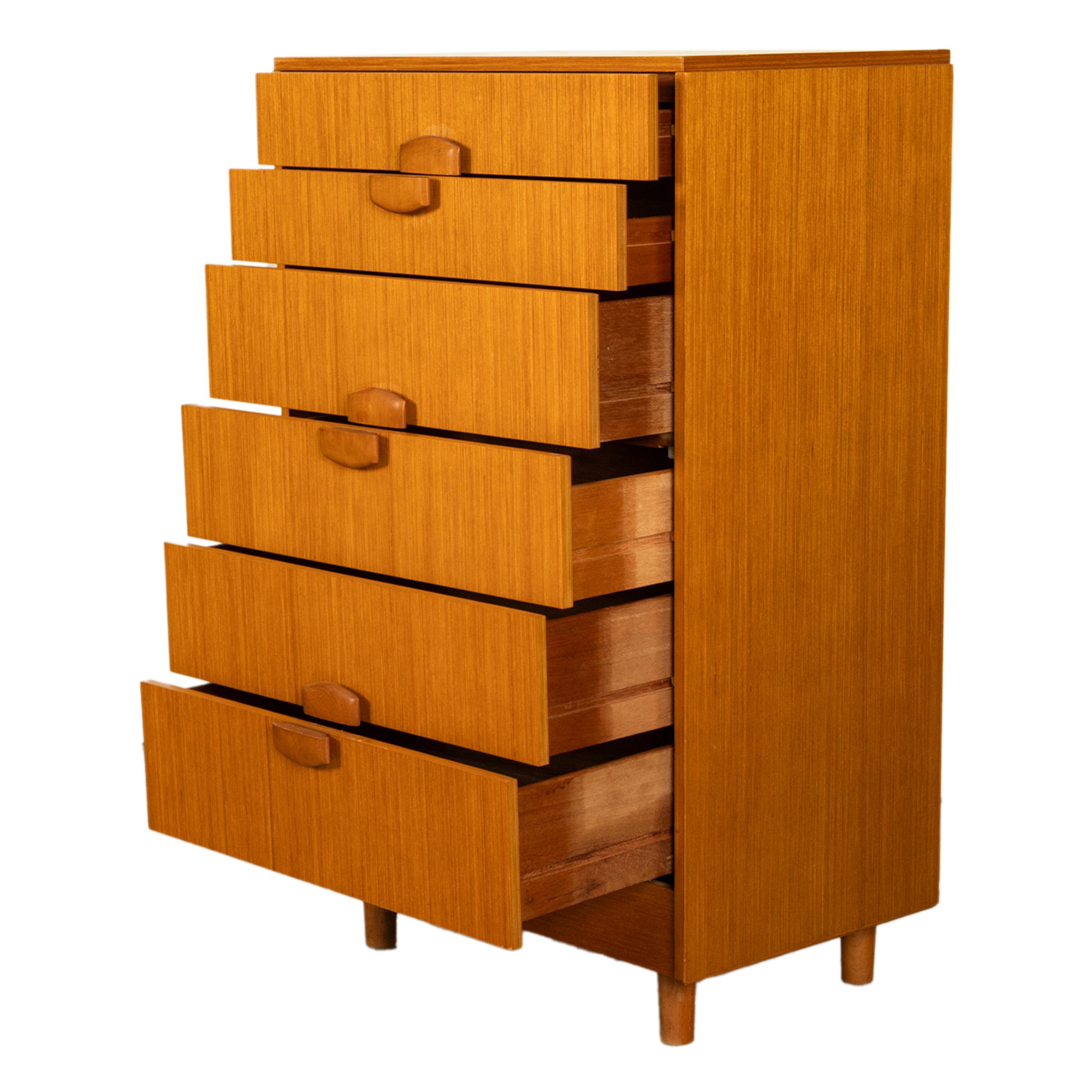 Mid Century Modern Danish Tall Boy Teak Chest of Drawers Six Drawer Dresser 1960 For Sale 1