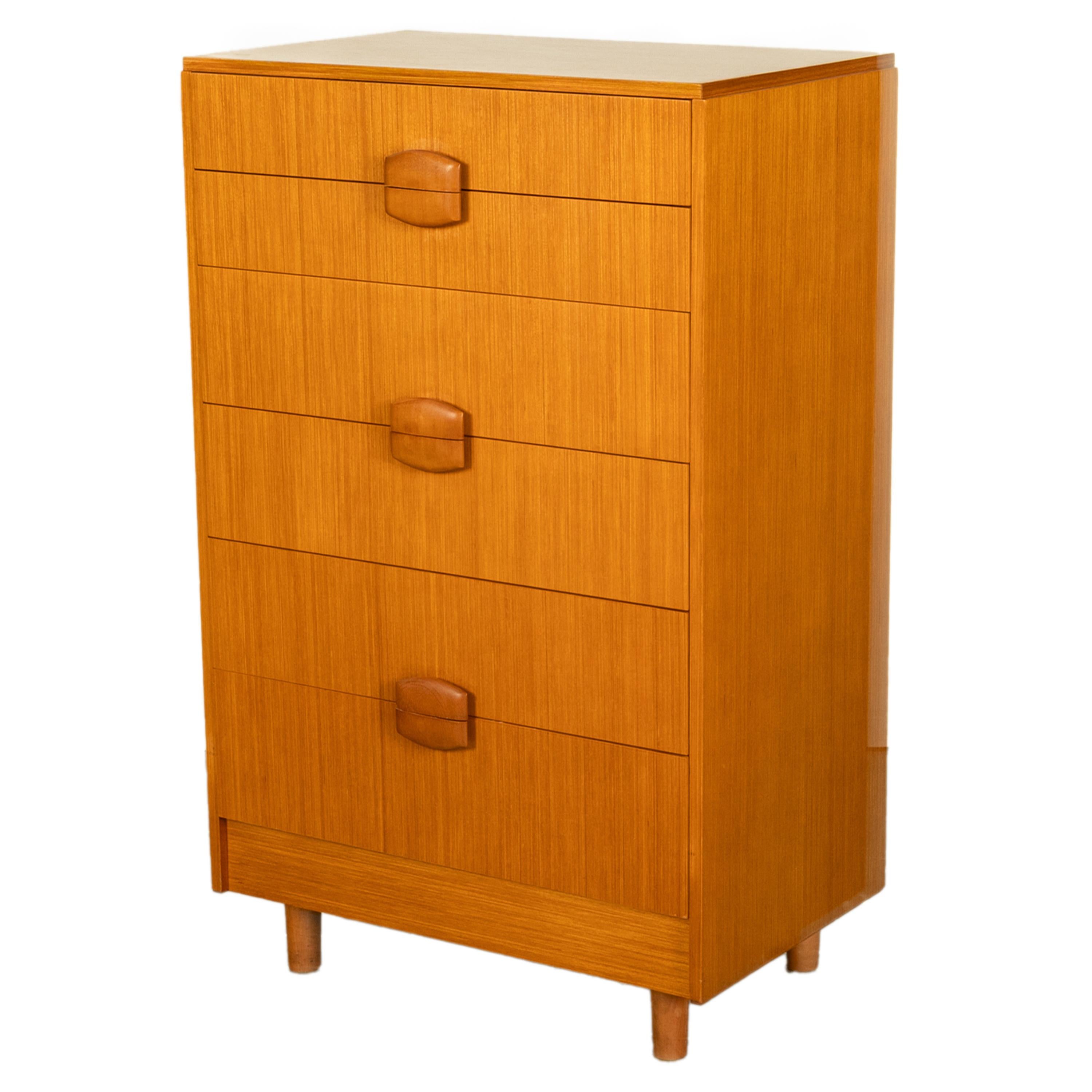 Mid Century Modern Danish Tall Boy Teak Chest of Drawers Six Drawer Dresser 1960 For Sale 2