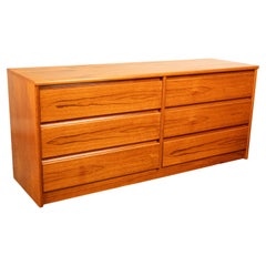 Retro Mid Century Modern Danish Teak 6 Drawer Double Dresser Credenza Sannemanns 1970