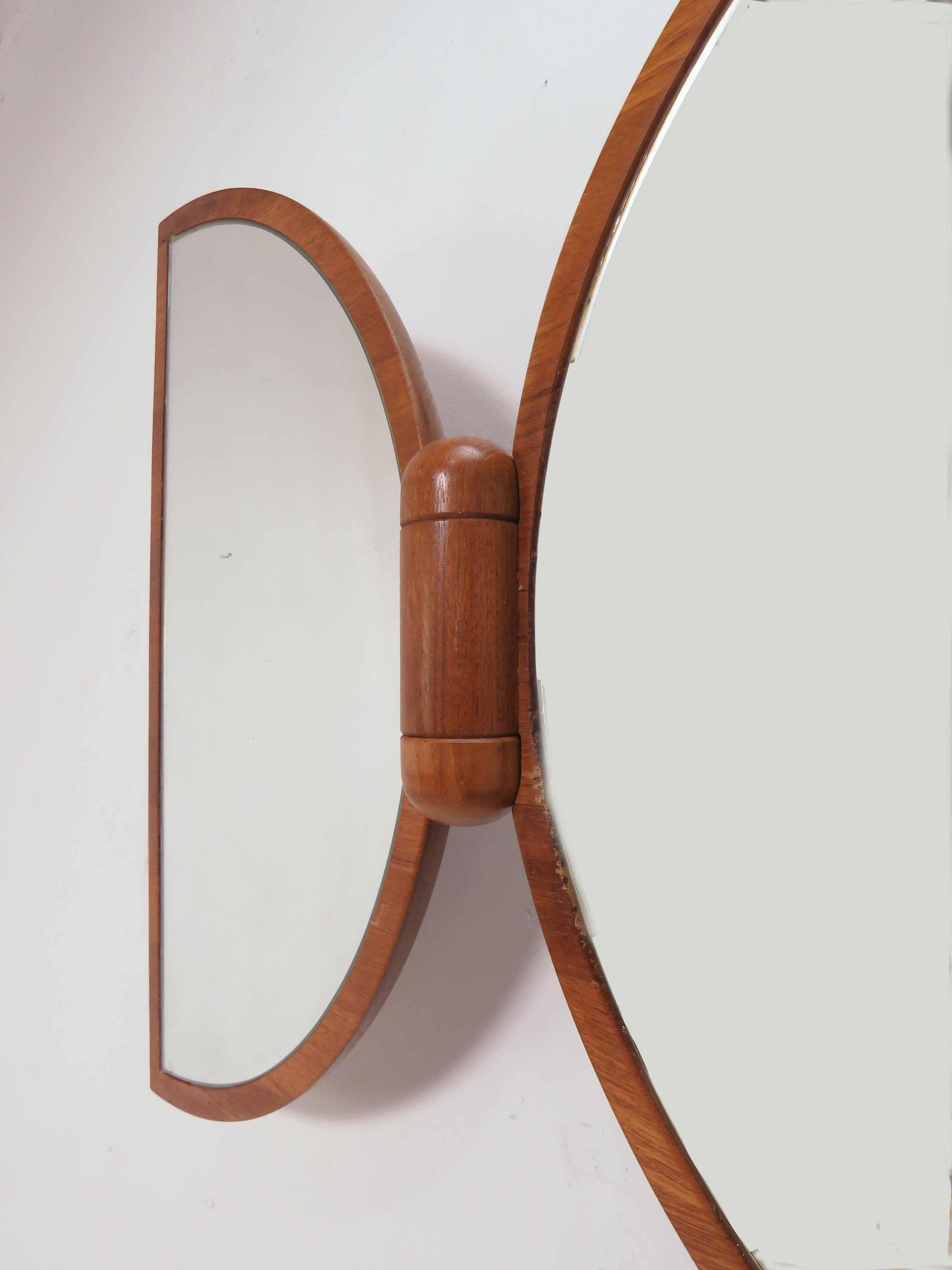 Scandinavian Modern Mid-Century Modern Danish Teak Adjustable Tri-Fold Wall Mirror