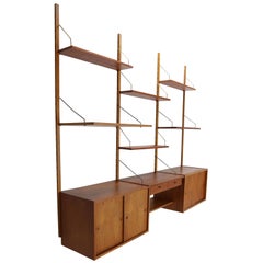 Vintage Mid-Century Modern Danish Teak and Brass Modular Wall Shelving Unit, 1960s