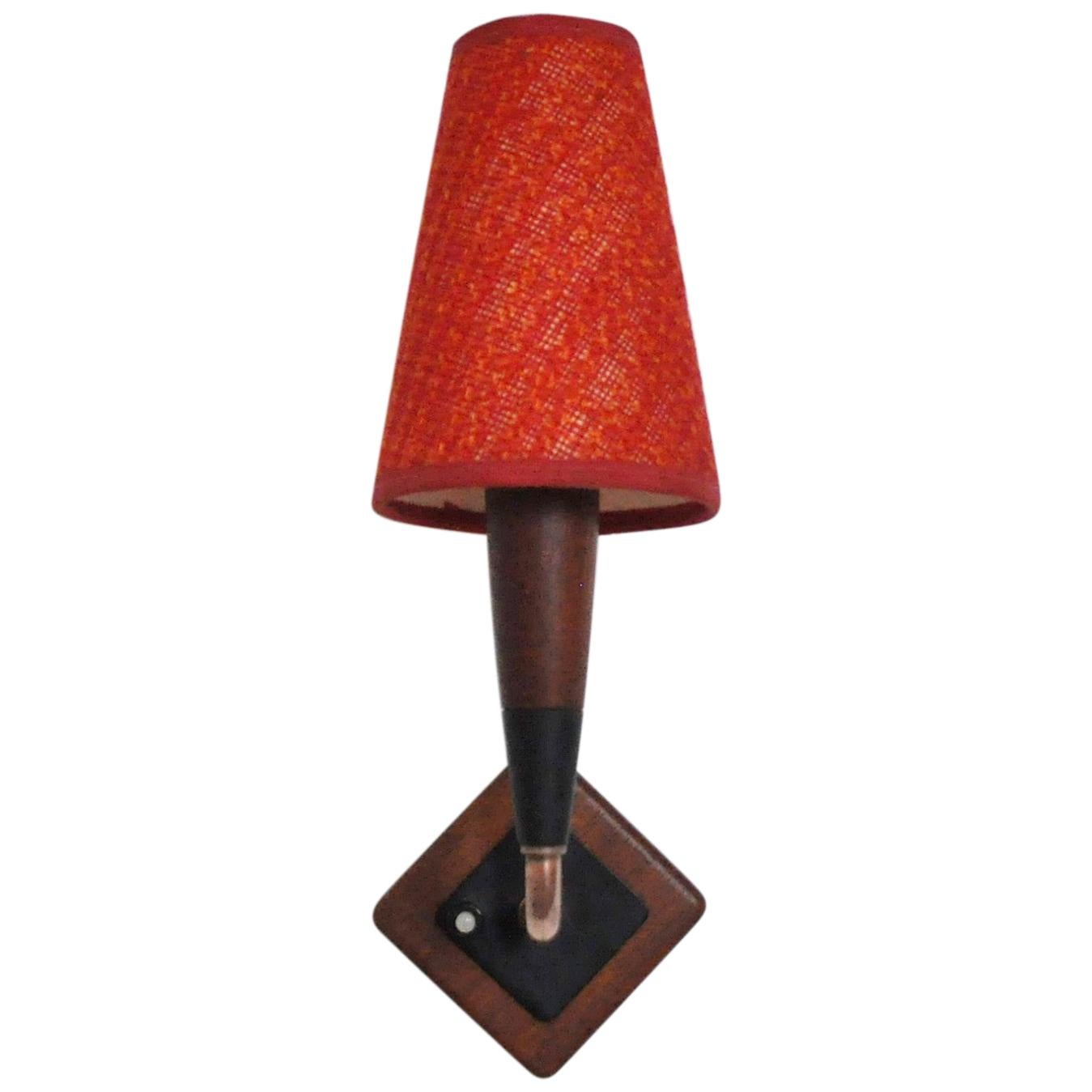 Mid-Century Modern Danish teak and copper wall sconce, 1950s For Sale