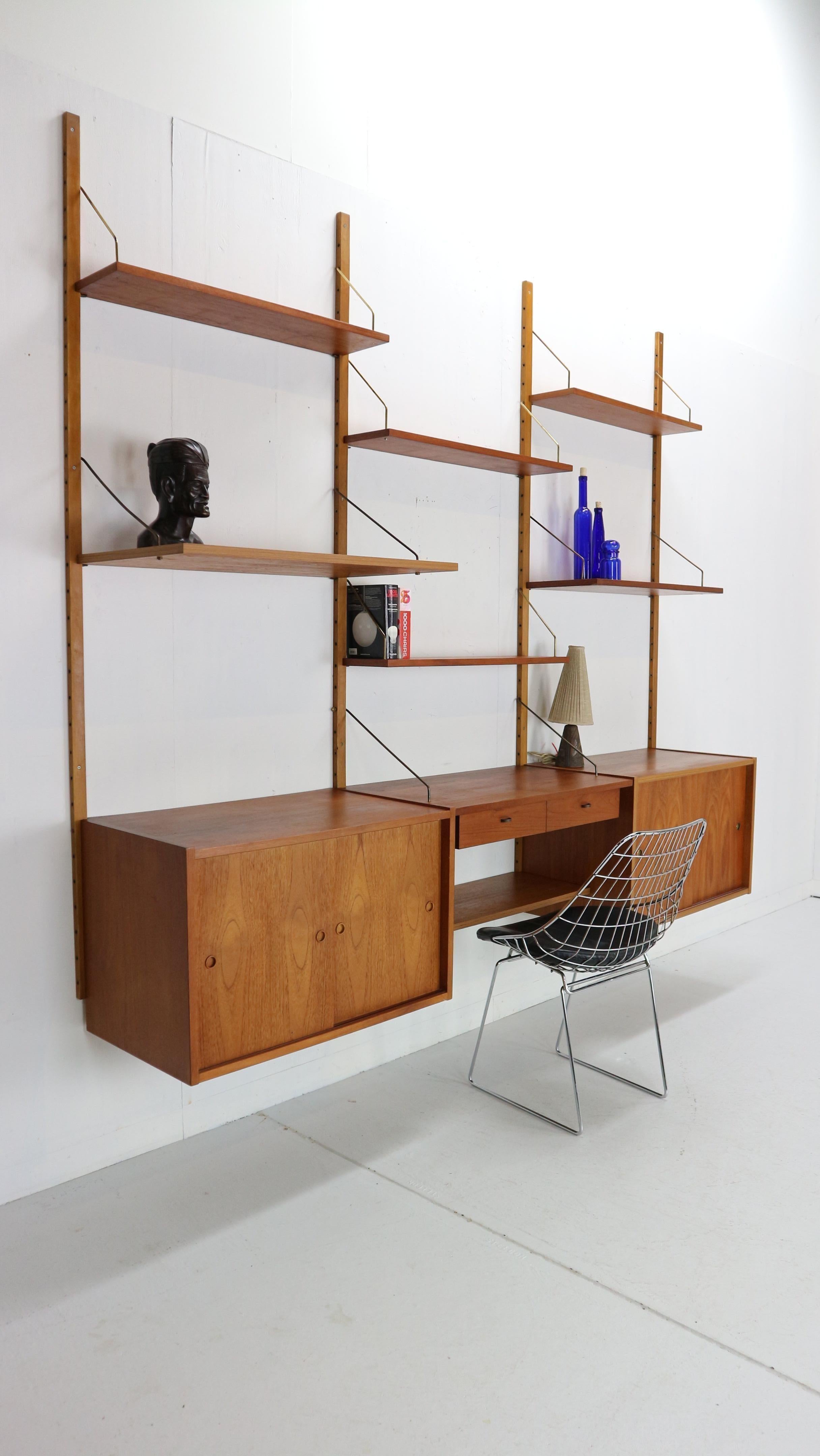 Mid-Century Modern Danish Teak and Brass Modular Wall Shelving Unit, 1960s 13