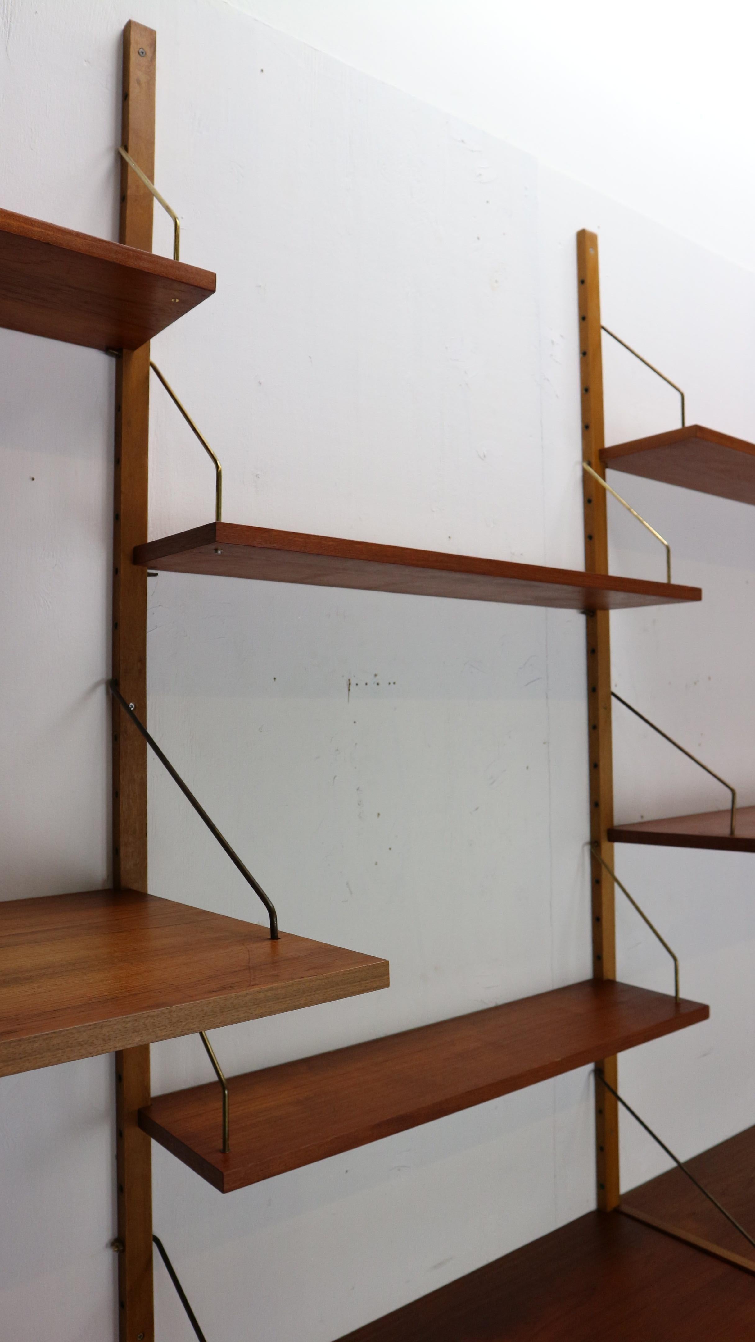 Mid-Century Modern Danish Teak and Brass Modular Wall Shelving Unit, 1960s 2