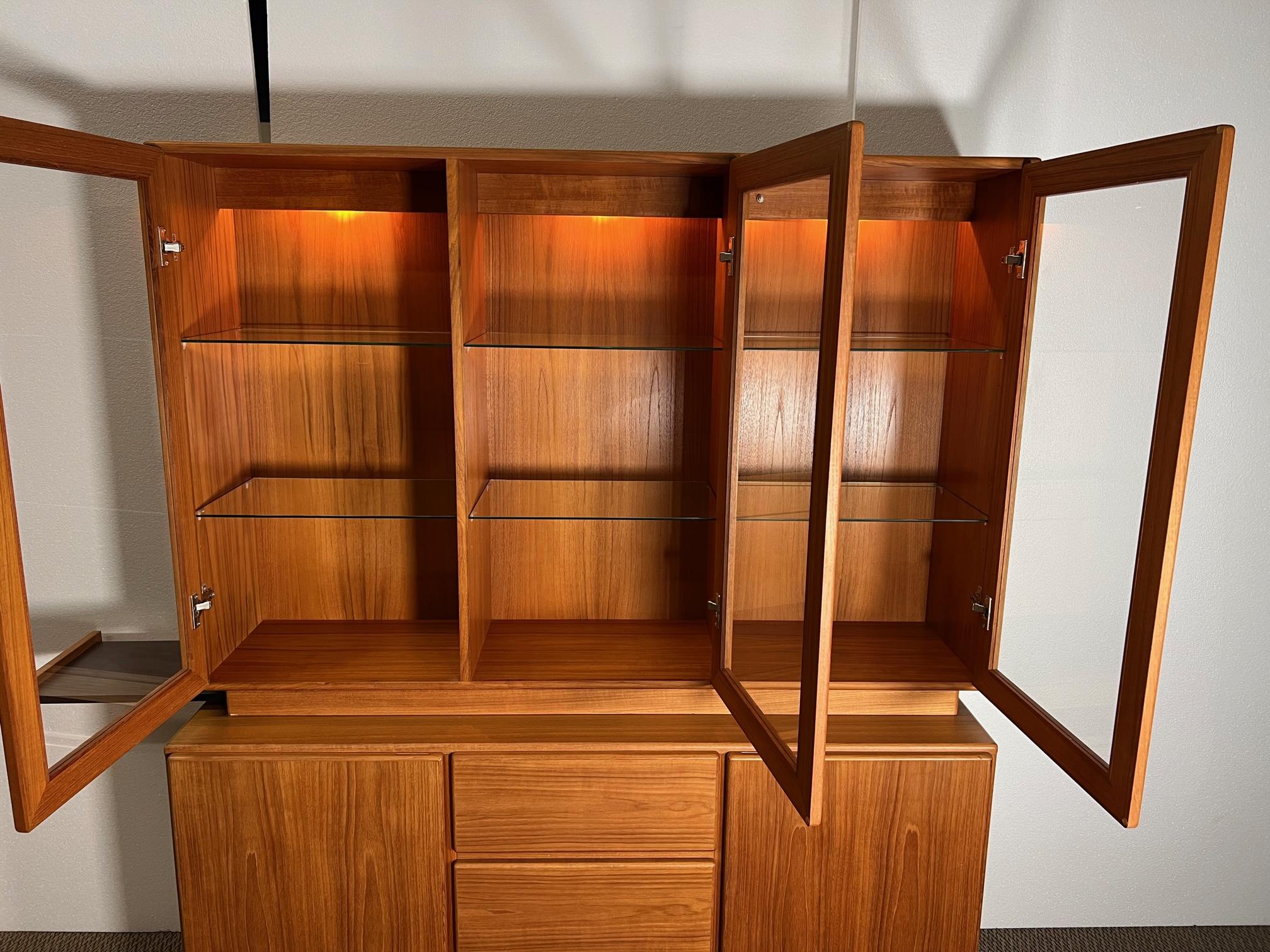 Veneer Mid Century Modern Danish Teak Buffet Hutch Display China Cabinet By Mobican