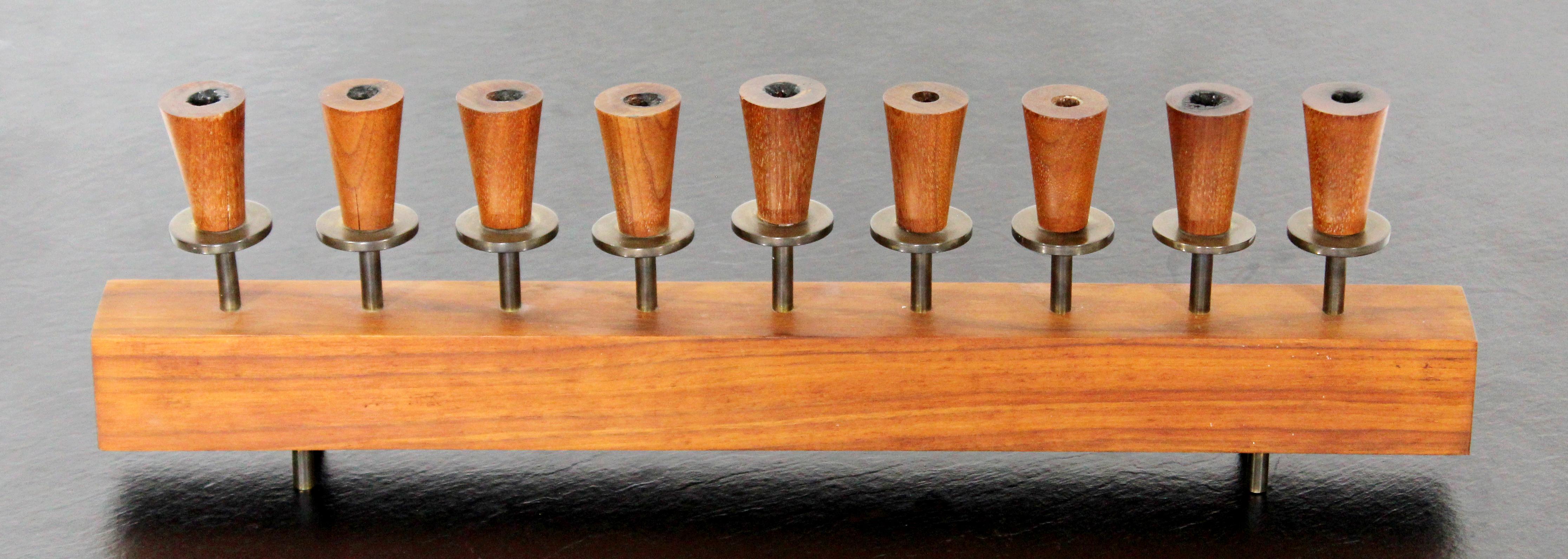 For your consideration is a beautiful wooden candle holder or menorah, made in Denmark, circa the 1960s. In excellent vintage condition. The dimensions are 20