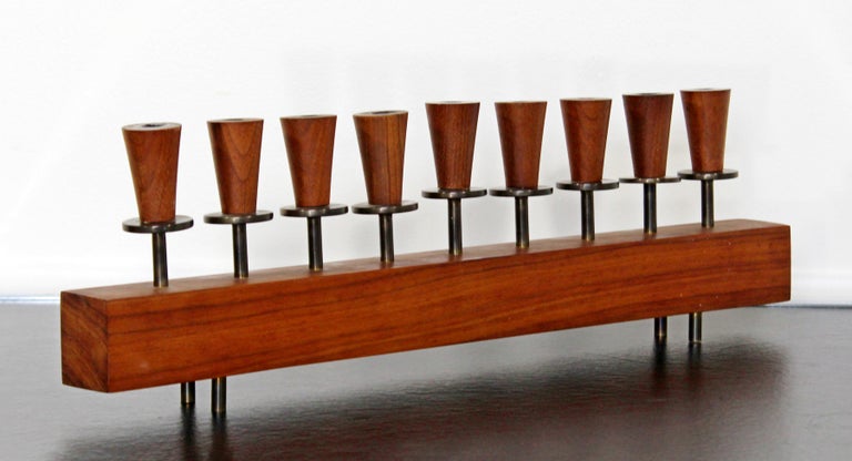 Mid-Century Modern Danish Teak Candelabra Candle Holder Menorah, 1960s ...
