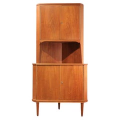 Mid Century Modern Vintage Danish Teak Corner Bar Cocktail Cabinet