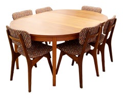 Mid-Century Modern Danish Teak Credenza Hutch Dining Table & 6 Chairs Set 1960s