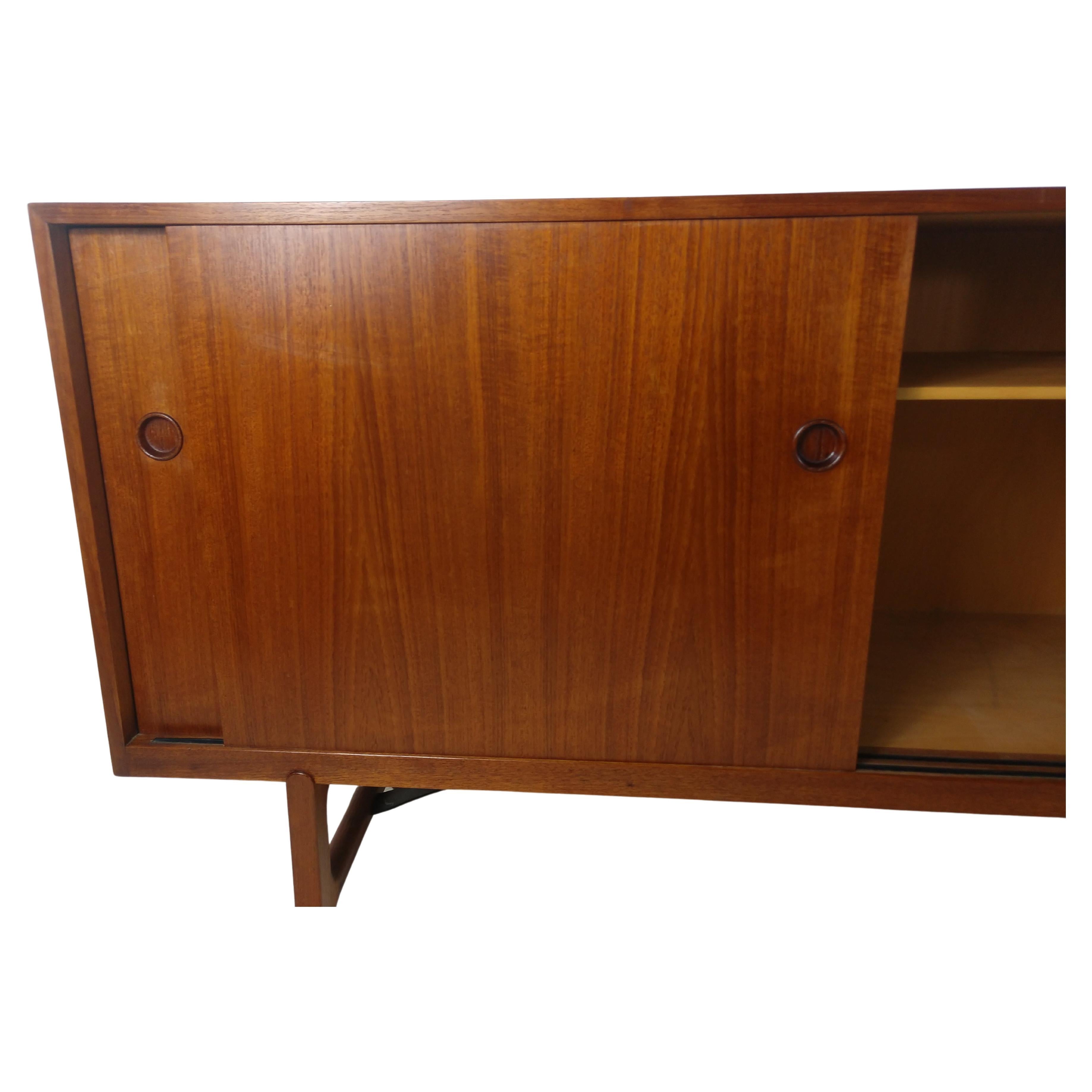 Late 20th Century Mid Century Modern Danish Teak Credenza with 3 Sliding Doors & Fitted Interior For Sale