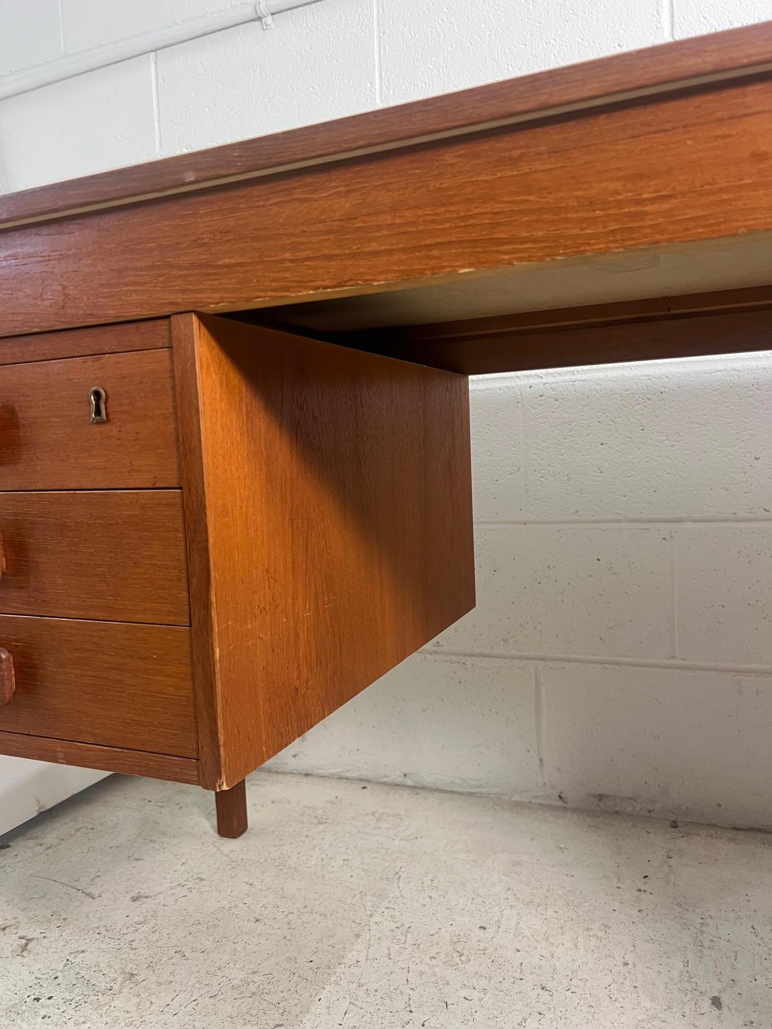 Mid Century Modern Danish Teak Desk By Domino Mobler Free Standing For Sale 7