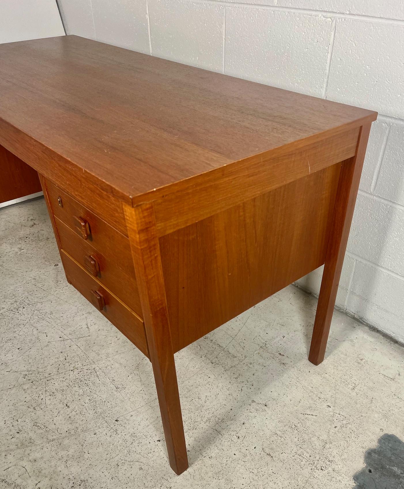 Mid Century Modern Danish Teak Desk By Domino Mobler Free Standing For Sale 2