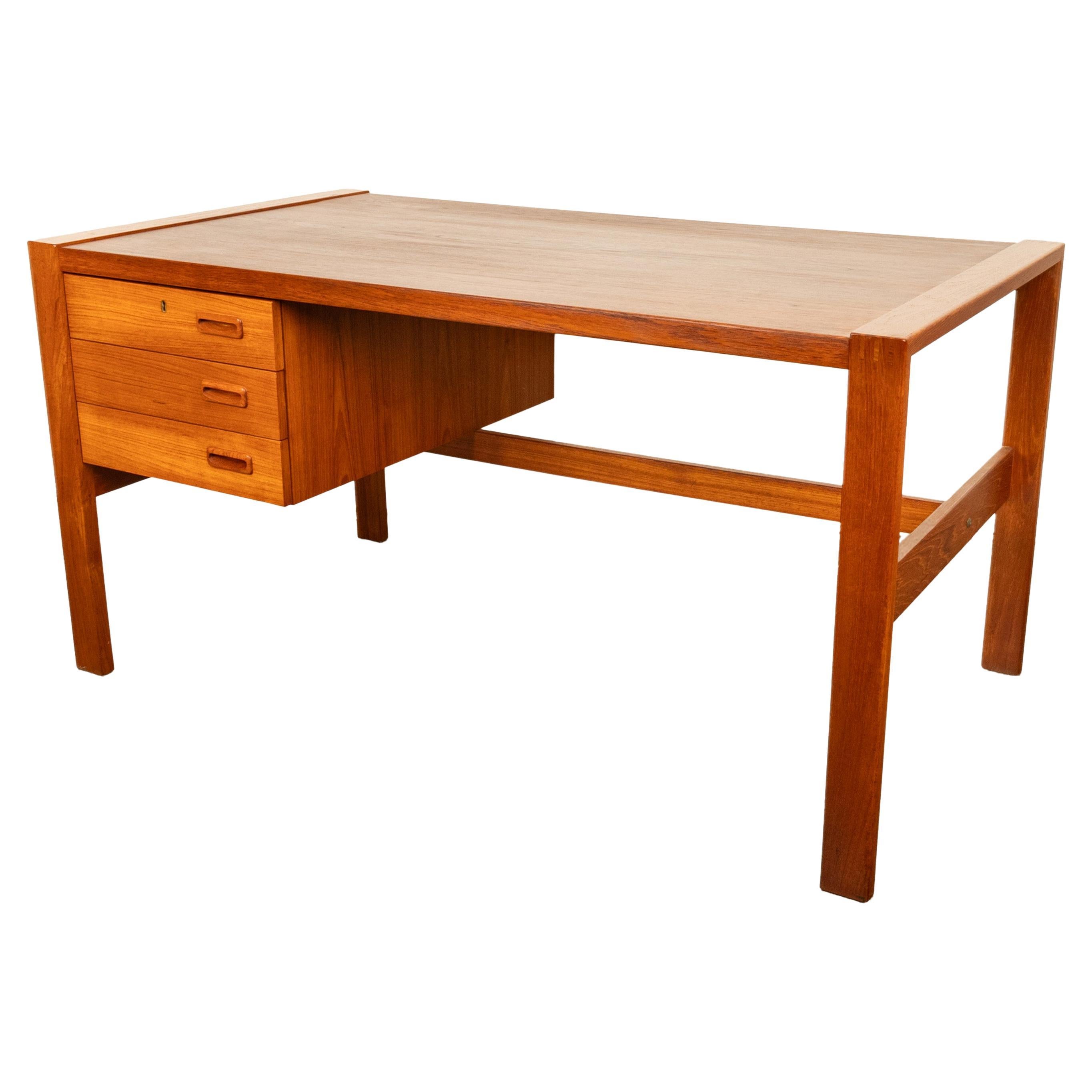 Mid Century Modern Danish Teak Desk Skovby Møbelfabrik 55" Wide Signed 1970 For Sale