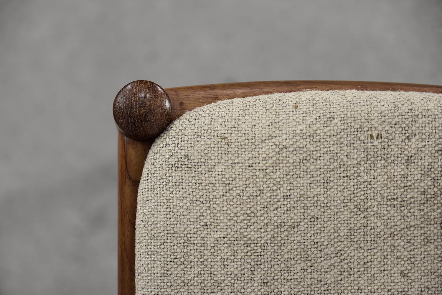 Set of 4 Vintage Scandinavian Midcentury Modern Teak Wood & Fabric Dining Chairs For Sale 4