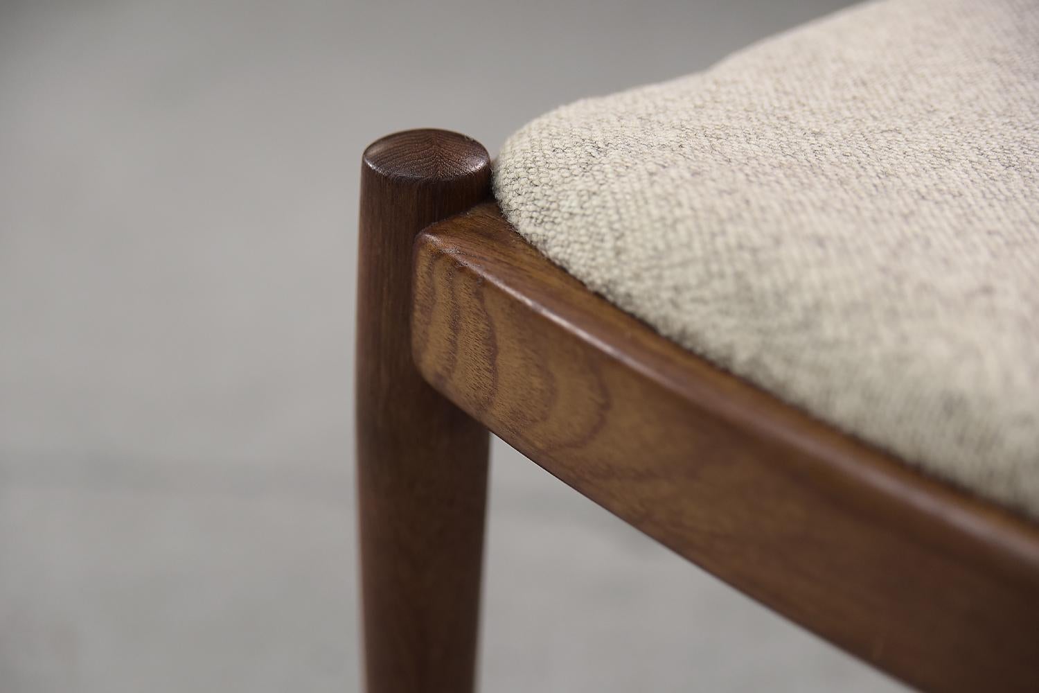 Set of 4 Vintage Scandinavian Midcentury Modern Teak Wood & Fabric Dining Chairs For Sale 6