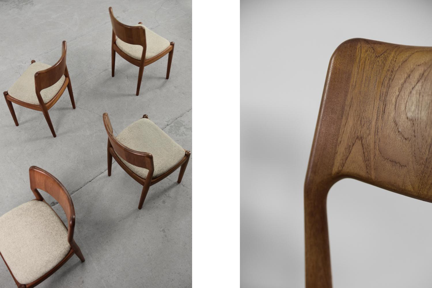 Scandinavian Modern Set of 4 Vintage Scandinavian Midcentury Modern Teak Wood & Fabric Dining Chairs For Sale