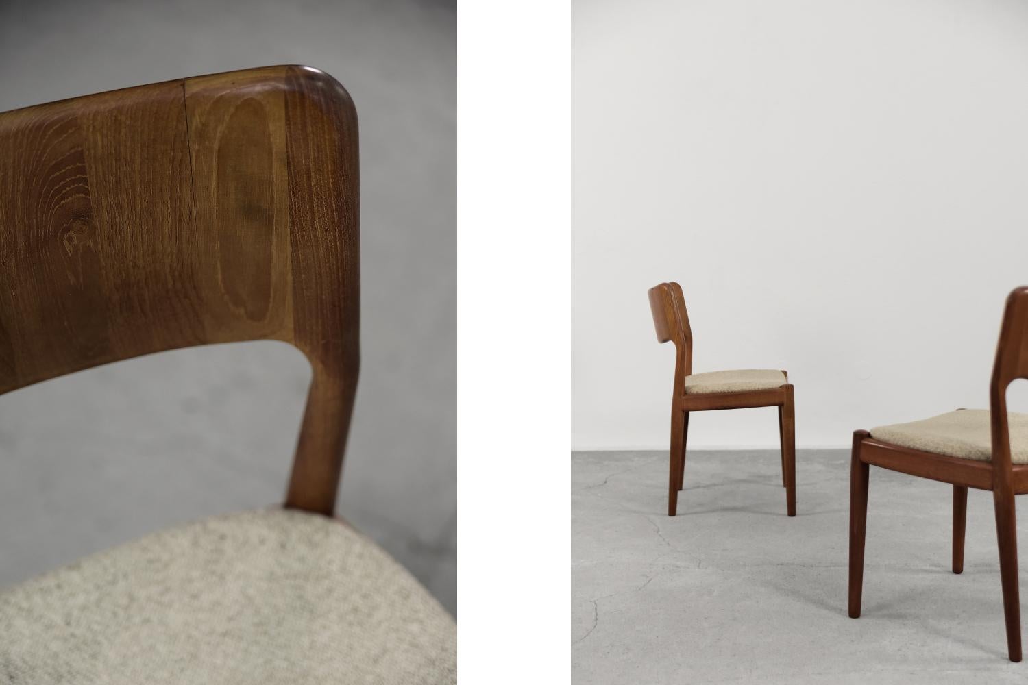 Set of 4 Vintage Scandinavian Midcentury Modern Teak Wood & Fabric Dining Chairs In Good Condition For Sale In Warszawa, Mazowieckie
