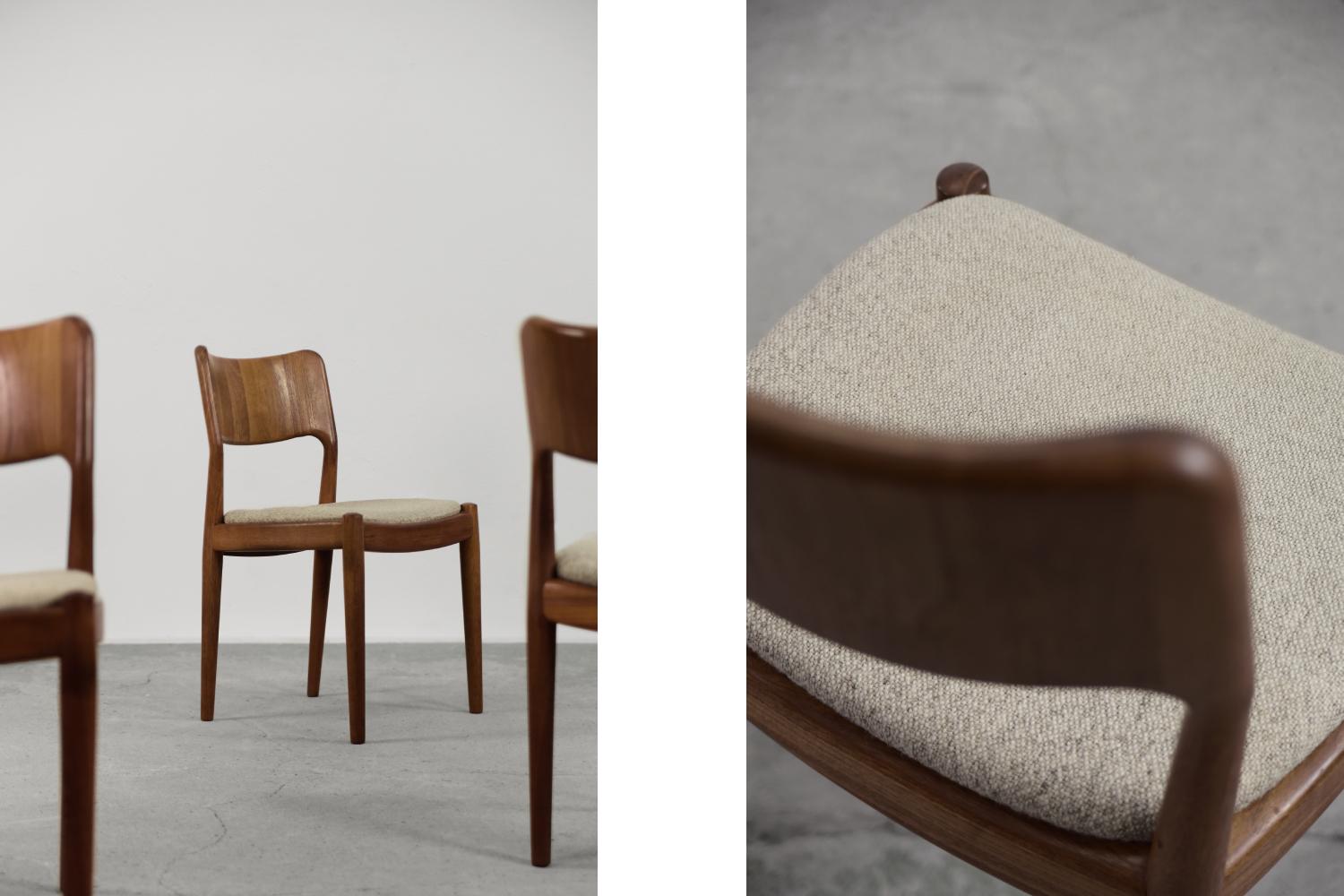 Set of 4 Vintage Scandinavian Midcentury Modern Teak Wood & Fabric Dining Chairs For Sale 1