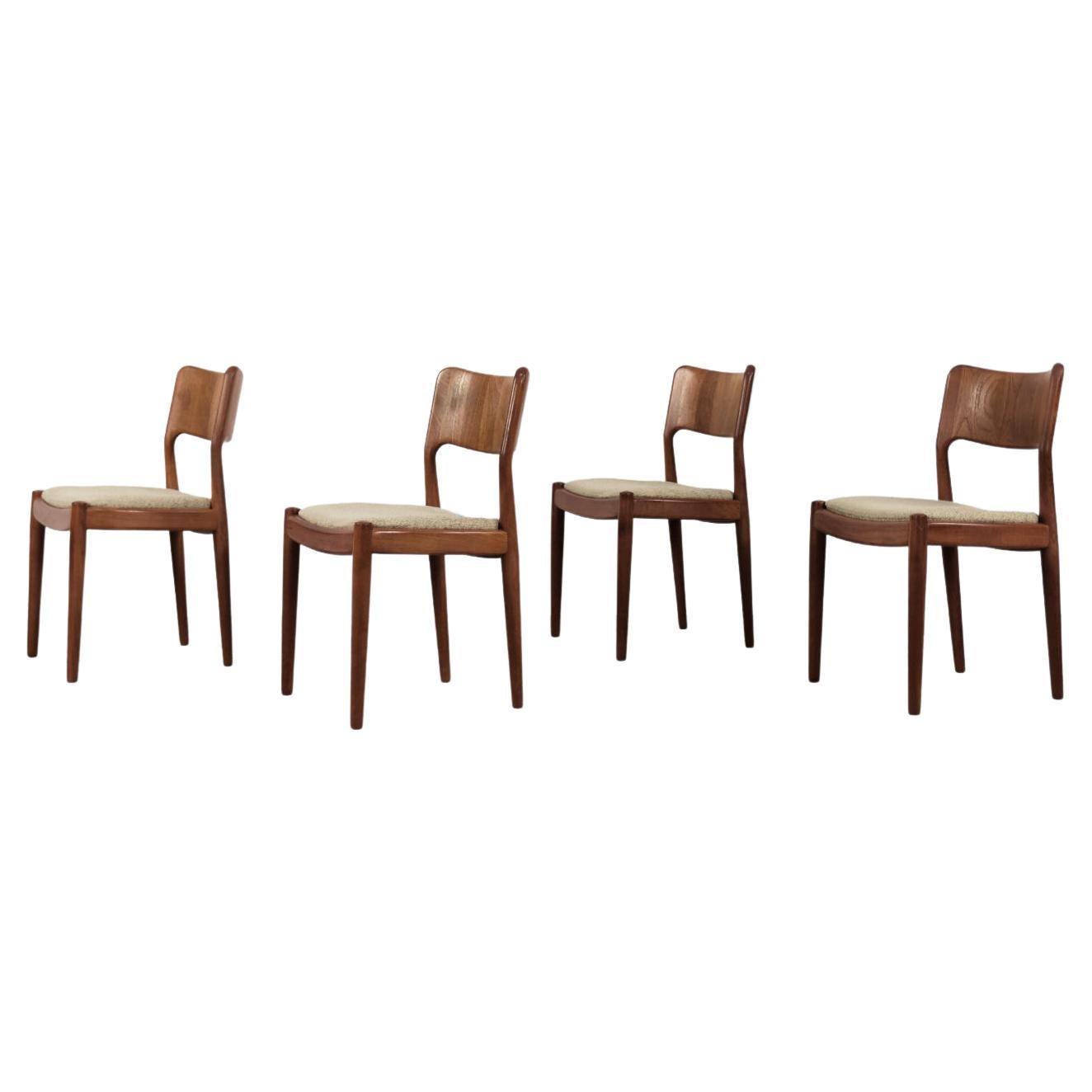 Set of 4 Vintage Scandinavian Midcentury Modern Teak Wood & Fabric Dining Chairs