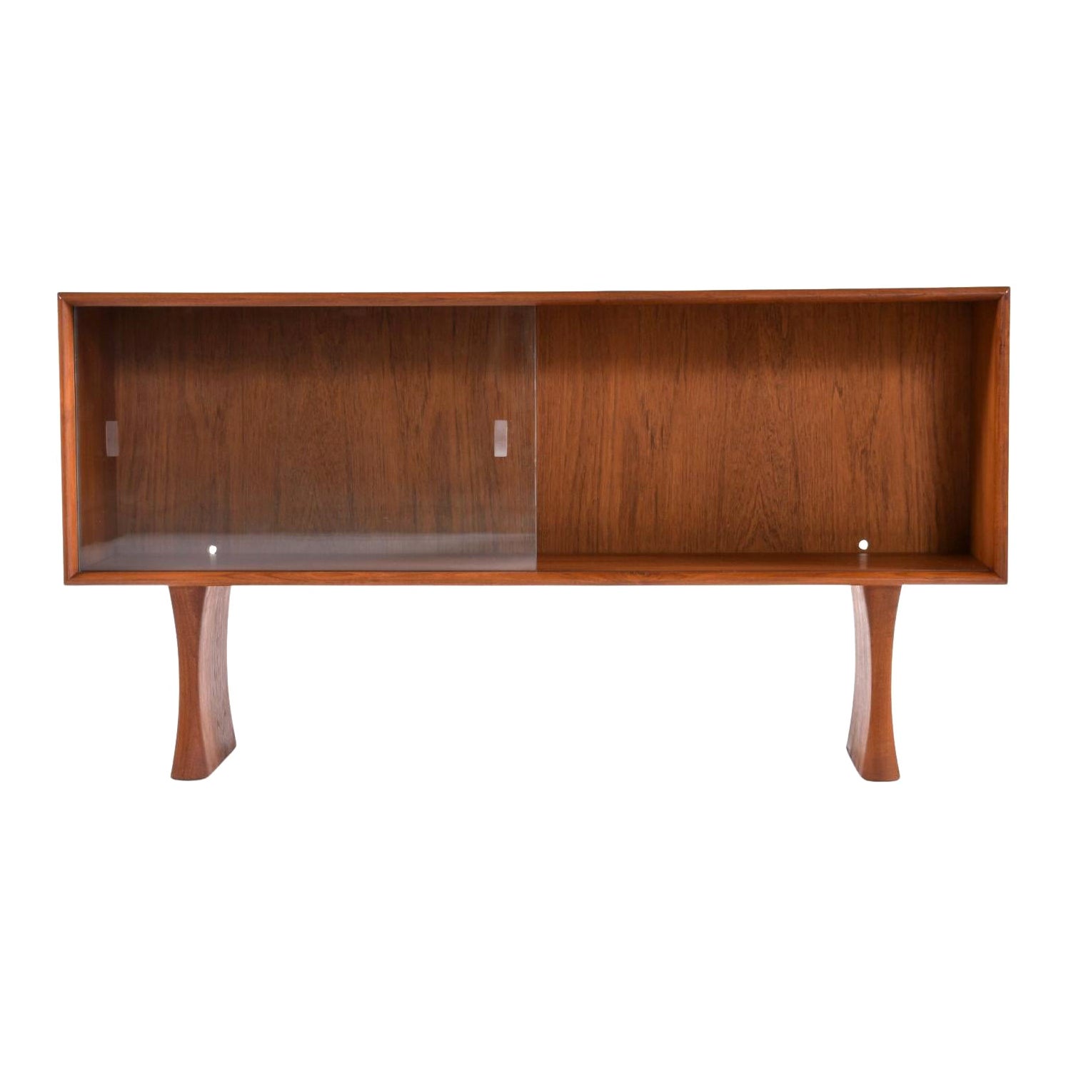 Mid-Century Modern Danish Teak Display Cabinet with Sliding Glass Doors