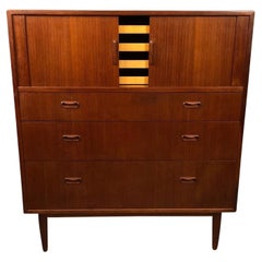 Mid-Century Modern Danish Teak Dresser with Tambour Sliding Doors