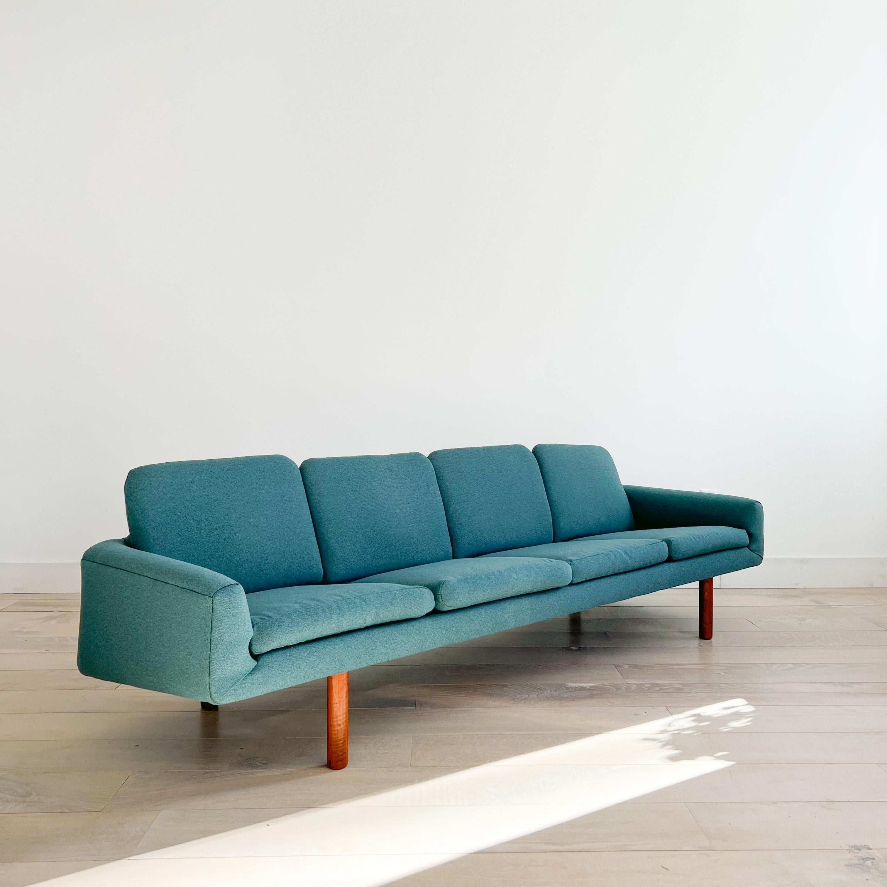Mid Century Modern Danish Teak Extra Long Sofa w/ Teak Legs 4