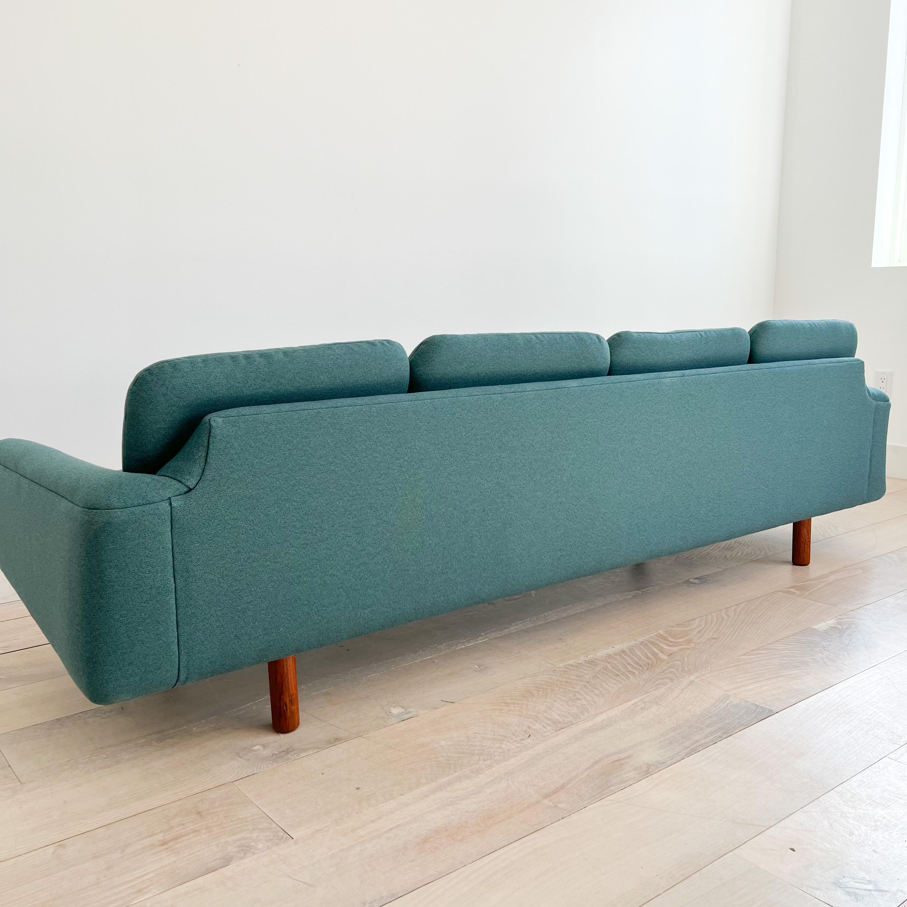 Mid Century Modern Danish Teak Extra Long Sofa w/ Teak Legs 6