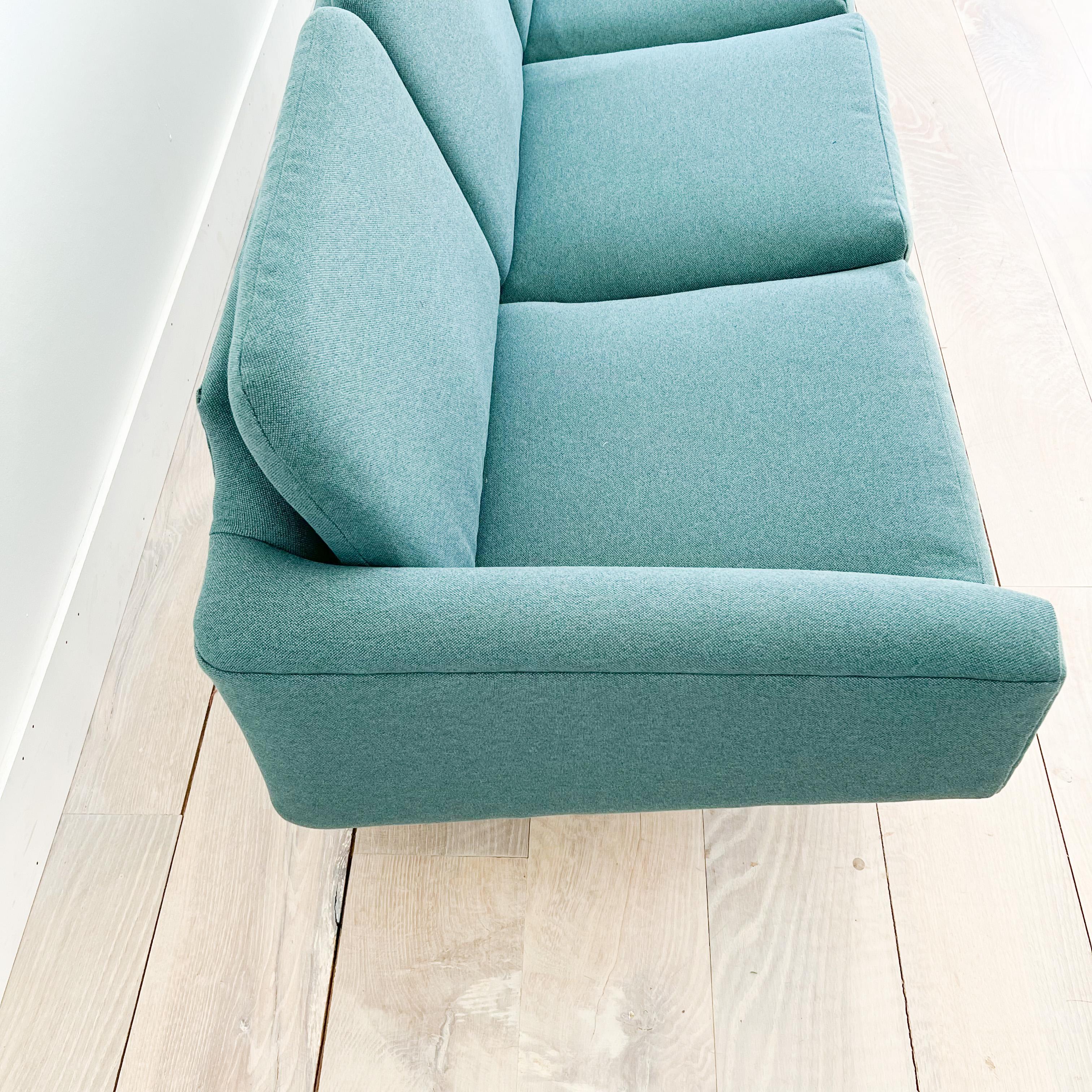 Upholstery Mid Century Modern Danish Teak Extra Long Sofa w/ Teak Legs