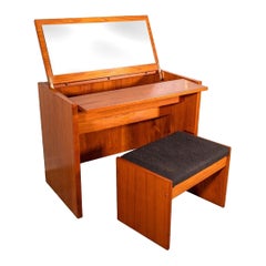Mid Century Modern Danish Teak Flip Top Vanity and Stool by Vamdrup Stolefabrik
